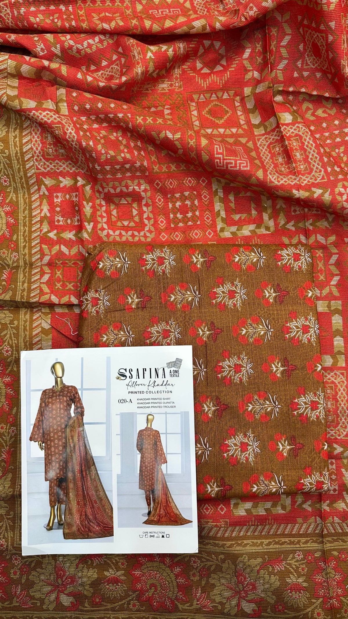 Safina 3pcs unstitched Slub khaddar/cotton 020-A
