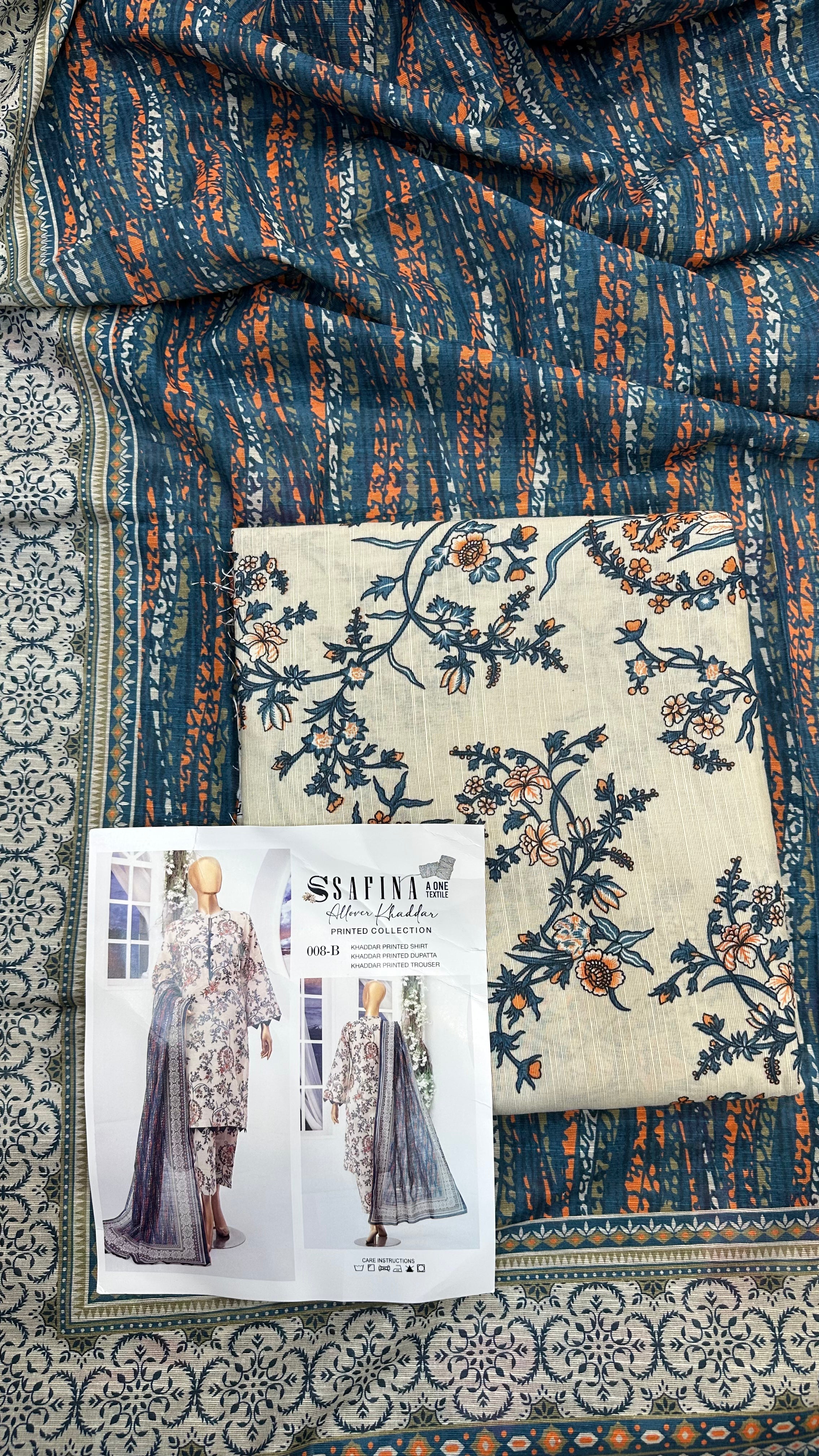 Safina 3pcs unstitched Slub khaddar/cotton 008-B