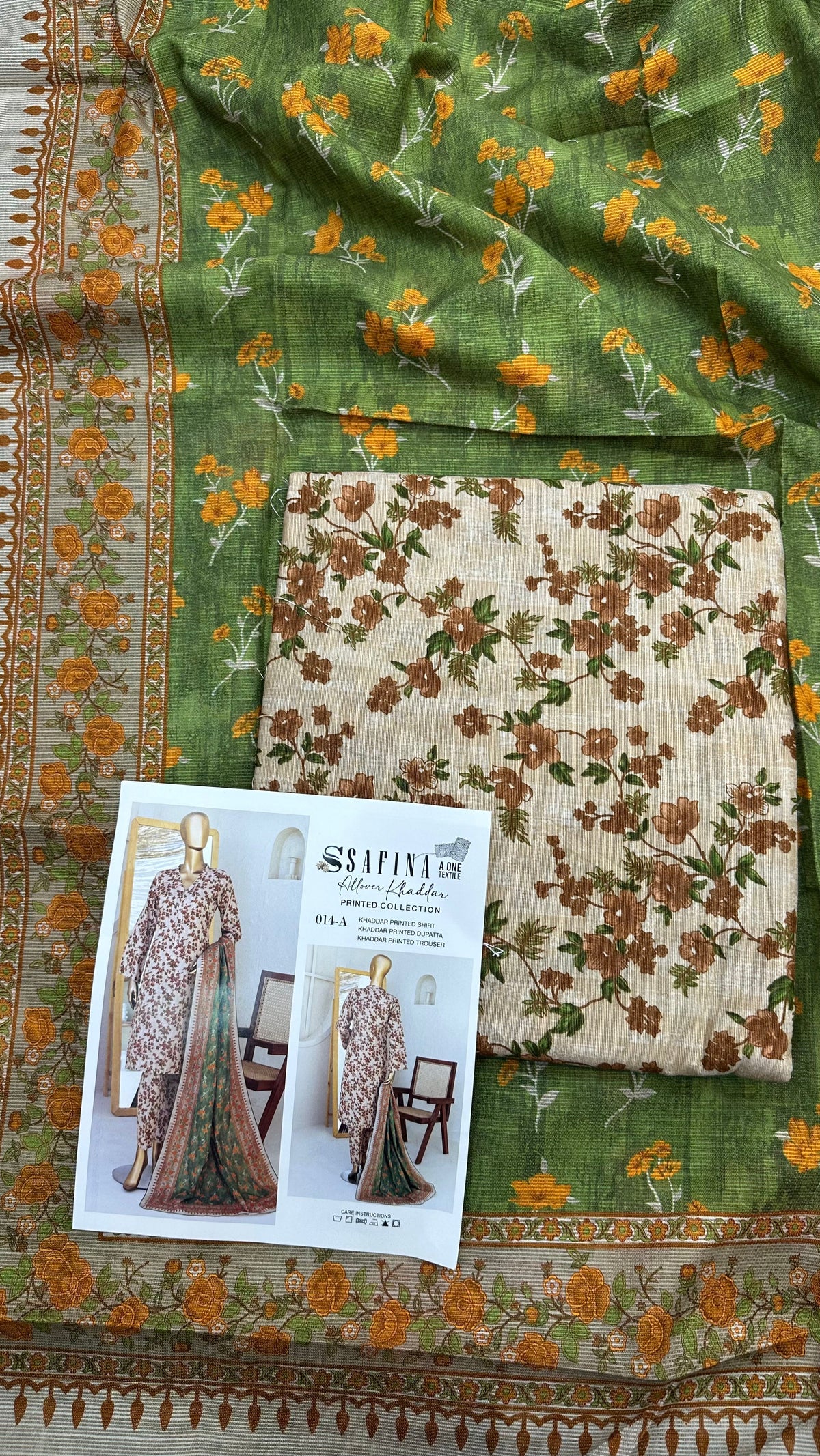 Safina 3pcs unstitched Slub khaddar/Cotton 014-A