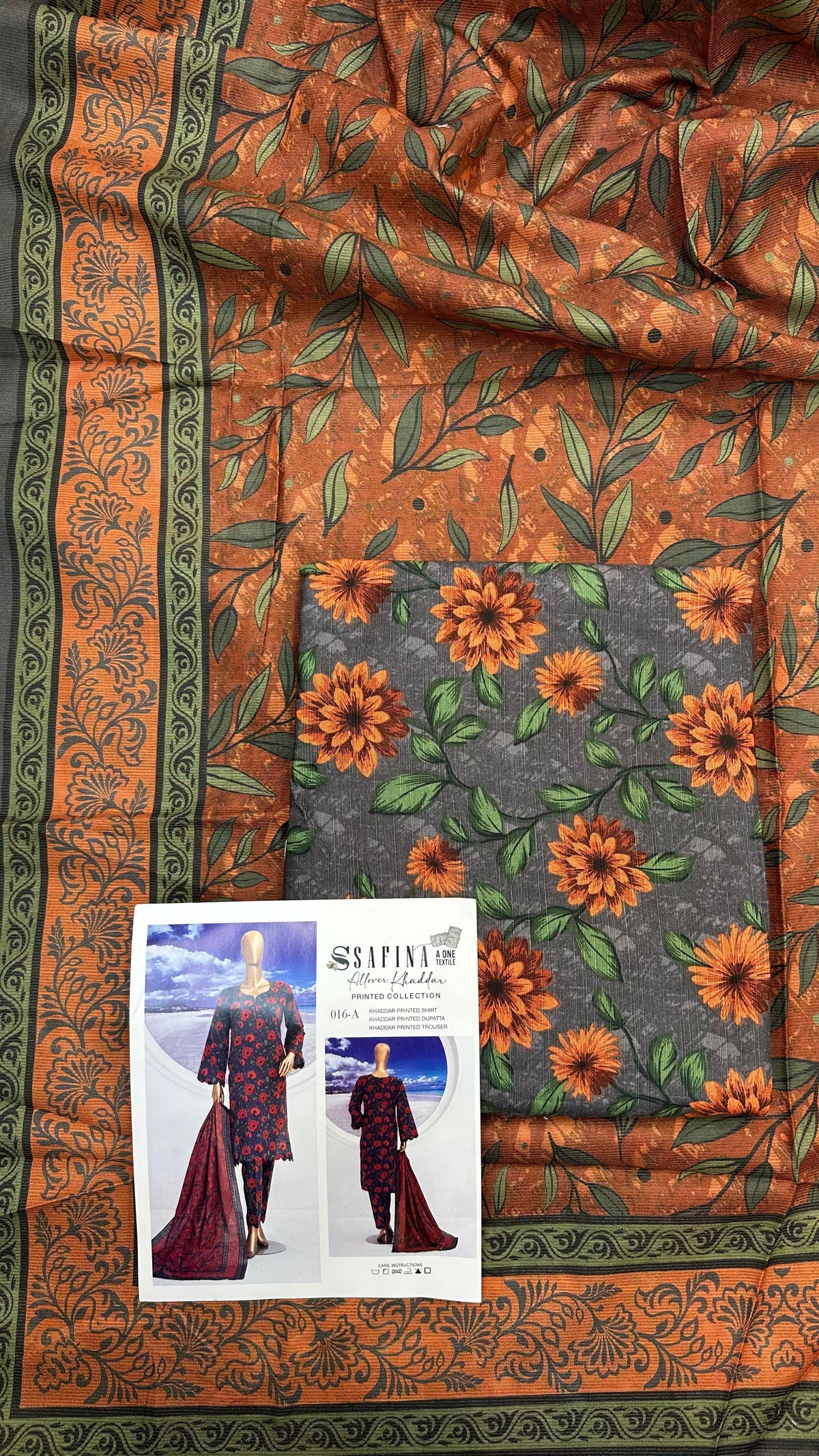 Safina 3pcs unstitched Slub khaddar/cotton 016-A