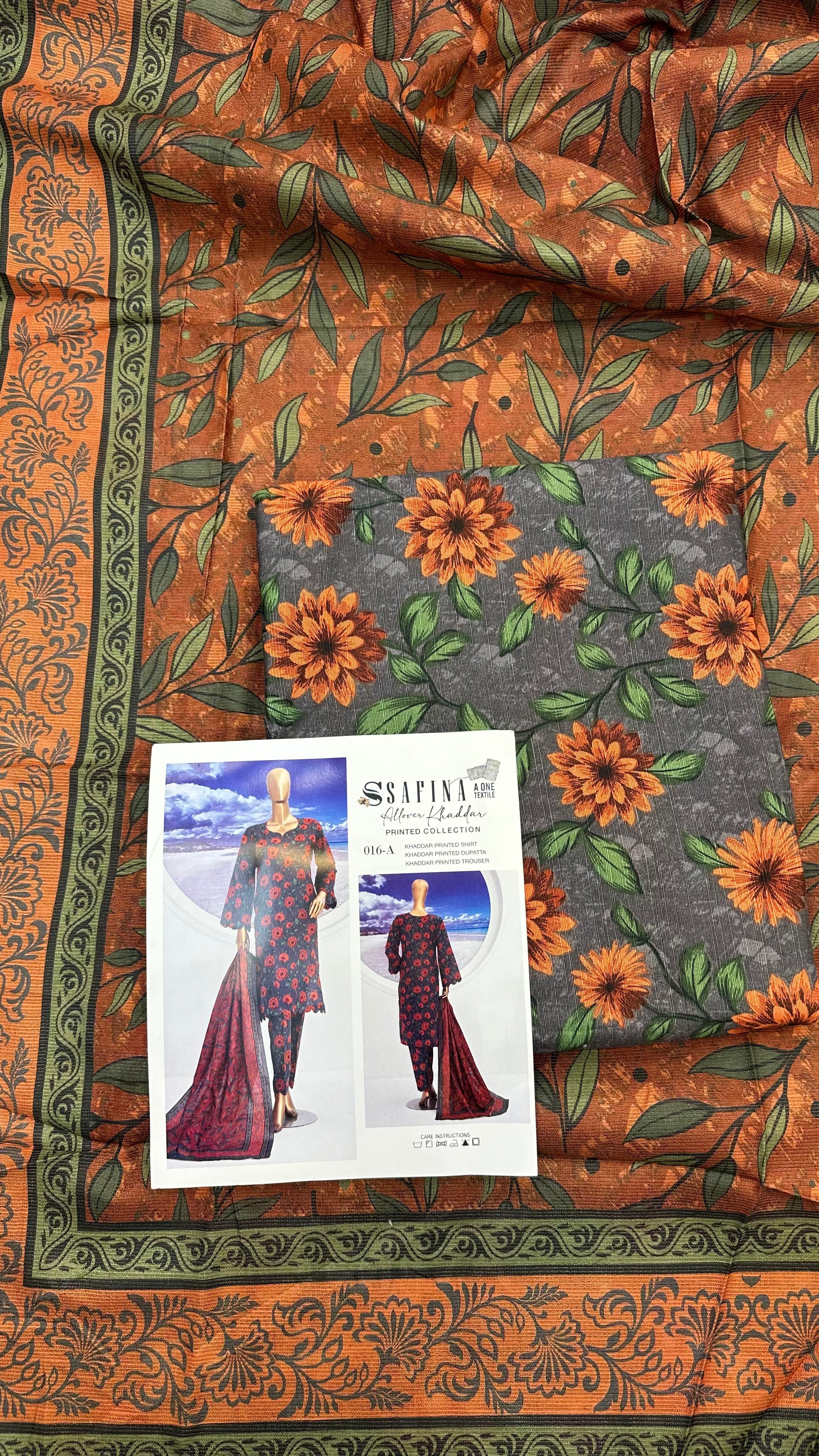 Safina 3pcs unstitched Slub khaddar/cotton 016-A