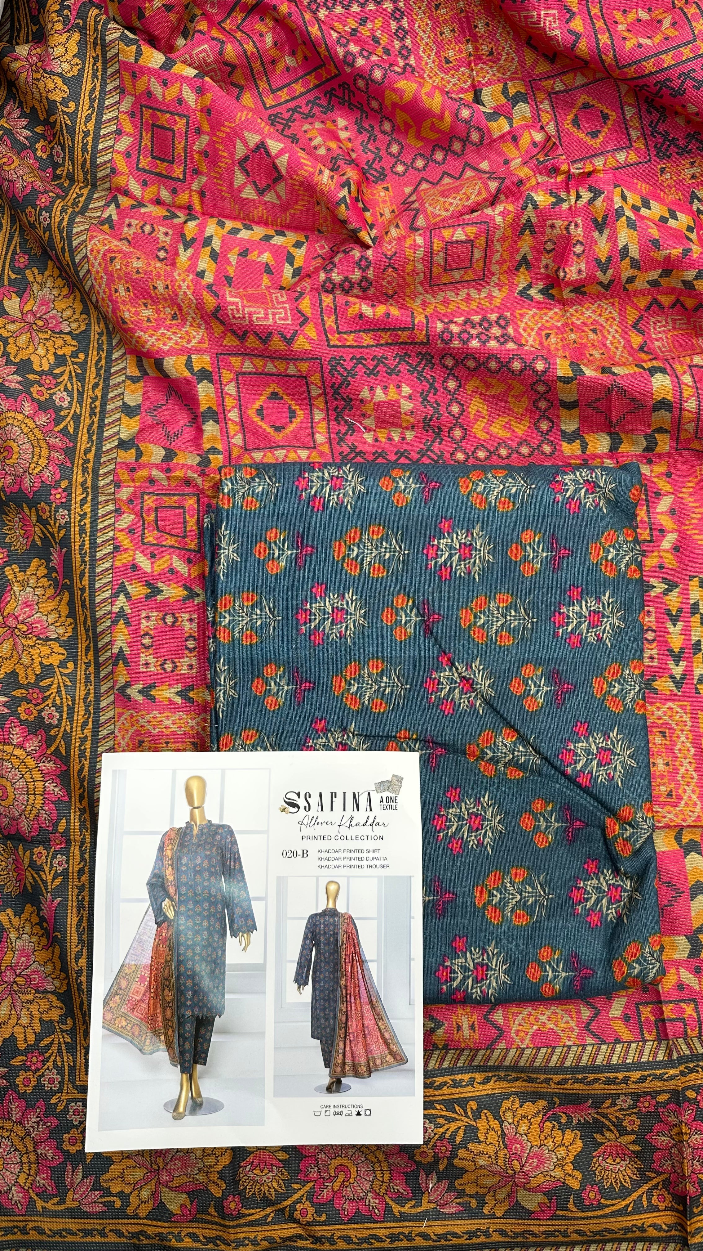 Safina 3pcs unstitched Slub khaddar/cotton 020-B