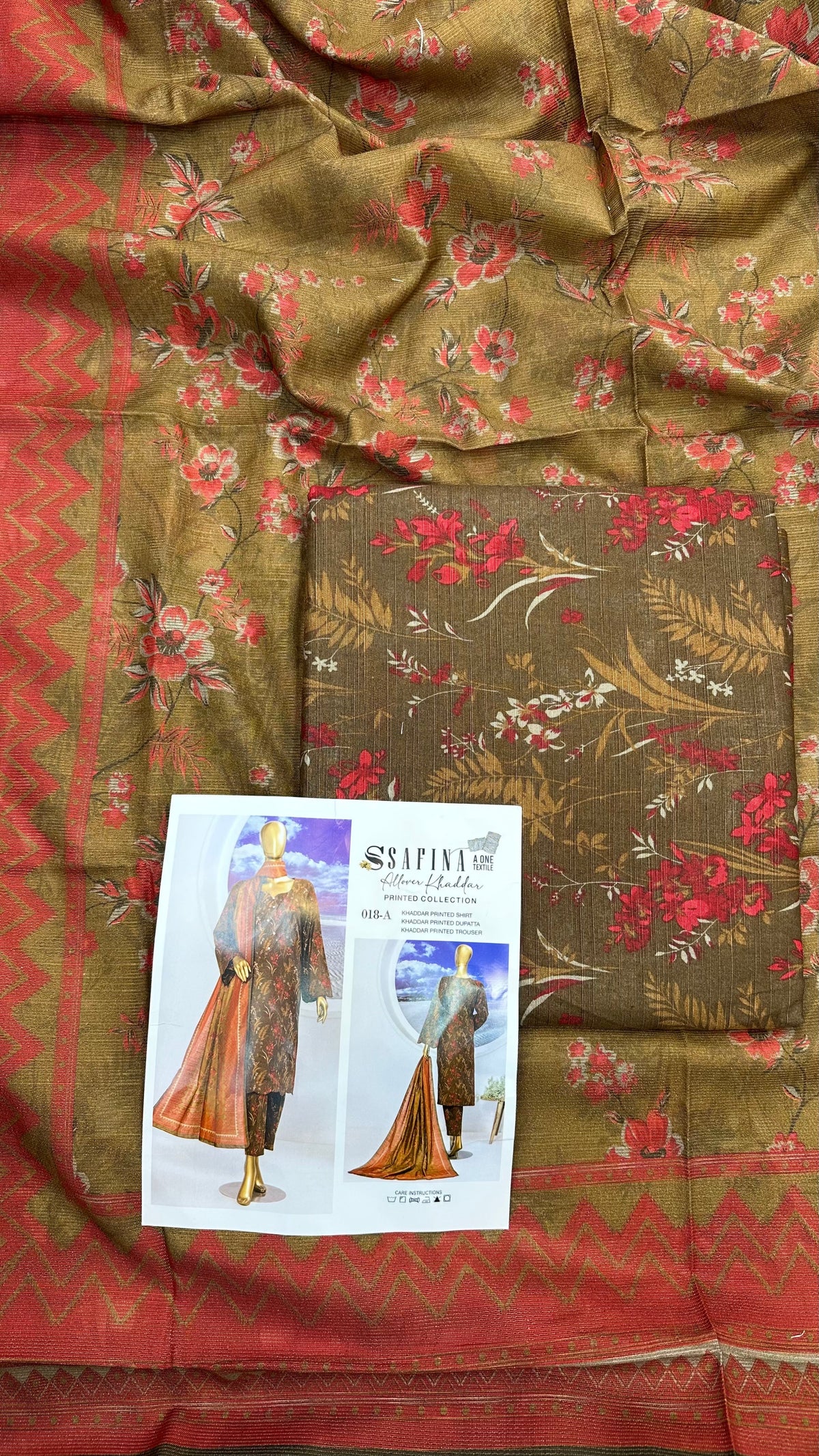 Safina 3pcs unstitched Slub khaddar/cotton 018-A