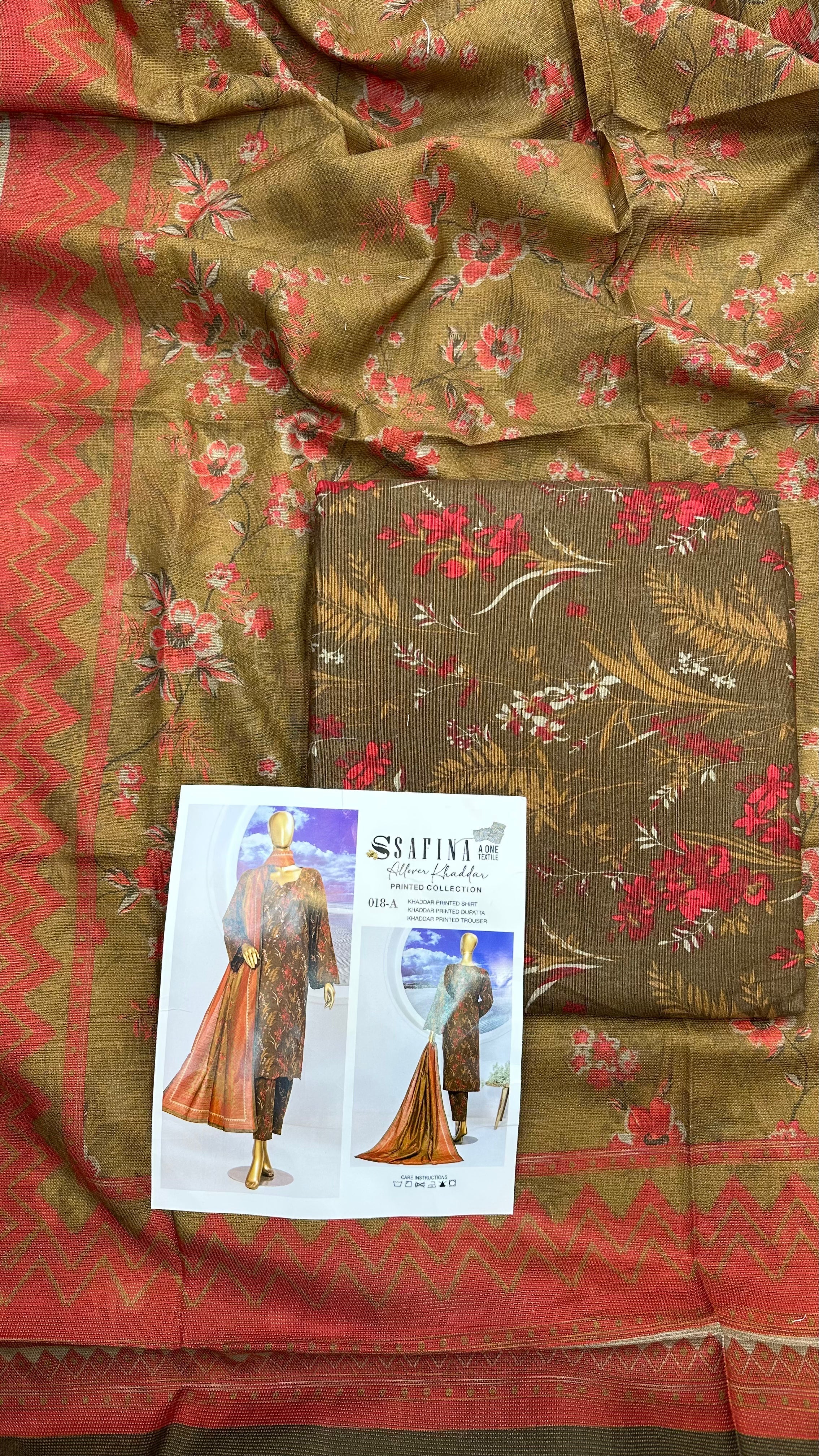 Safina 3pcs unstitched Slub khaddar/cotton 018-A