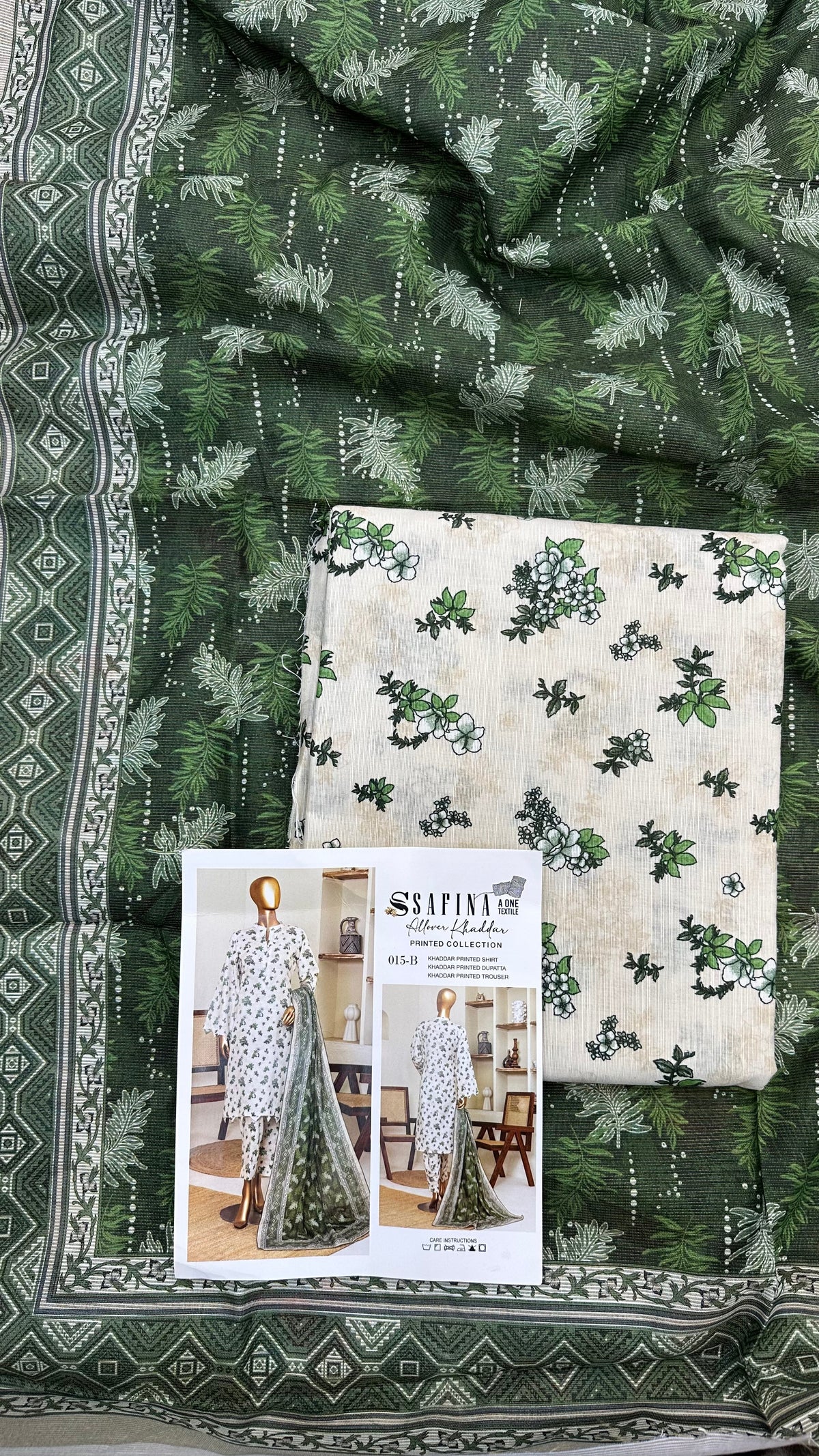 Safina 3pcs unstitched Slub khaddar/cotton 015-B