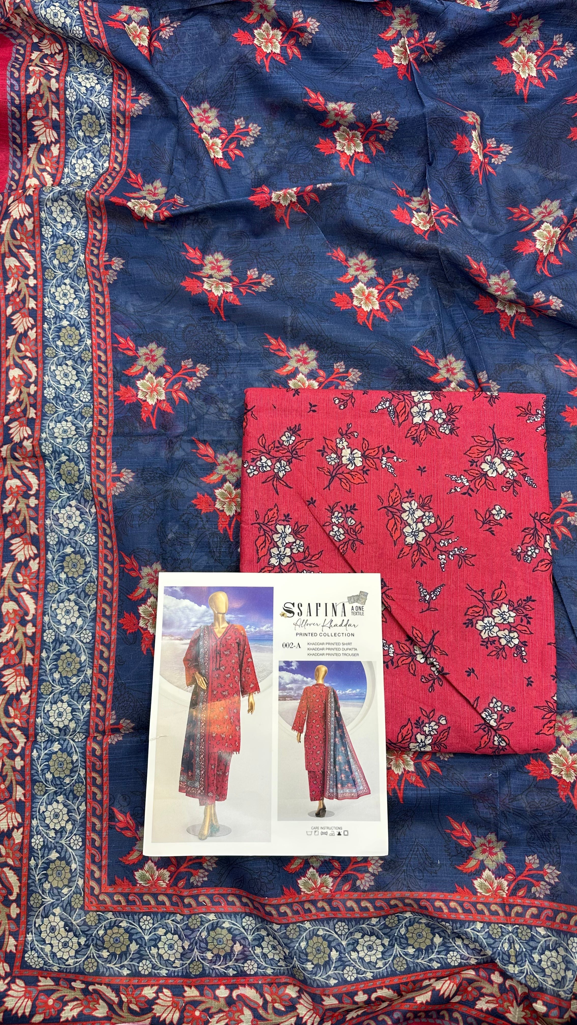 Safina 3pcs unstitched Slub khaddar/cotton 002-A