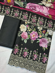 Bin Saeed Embroiderd Lawn Unstitched 3 Piece - AS - 2523 - Black - Summer Collection