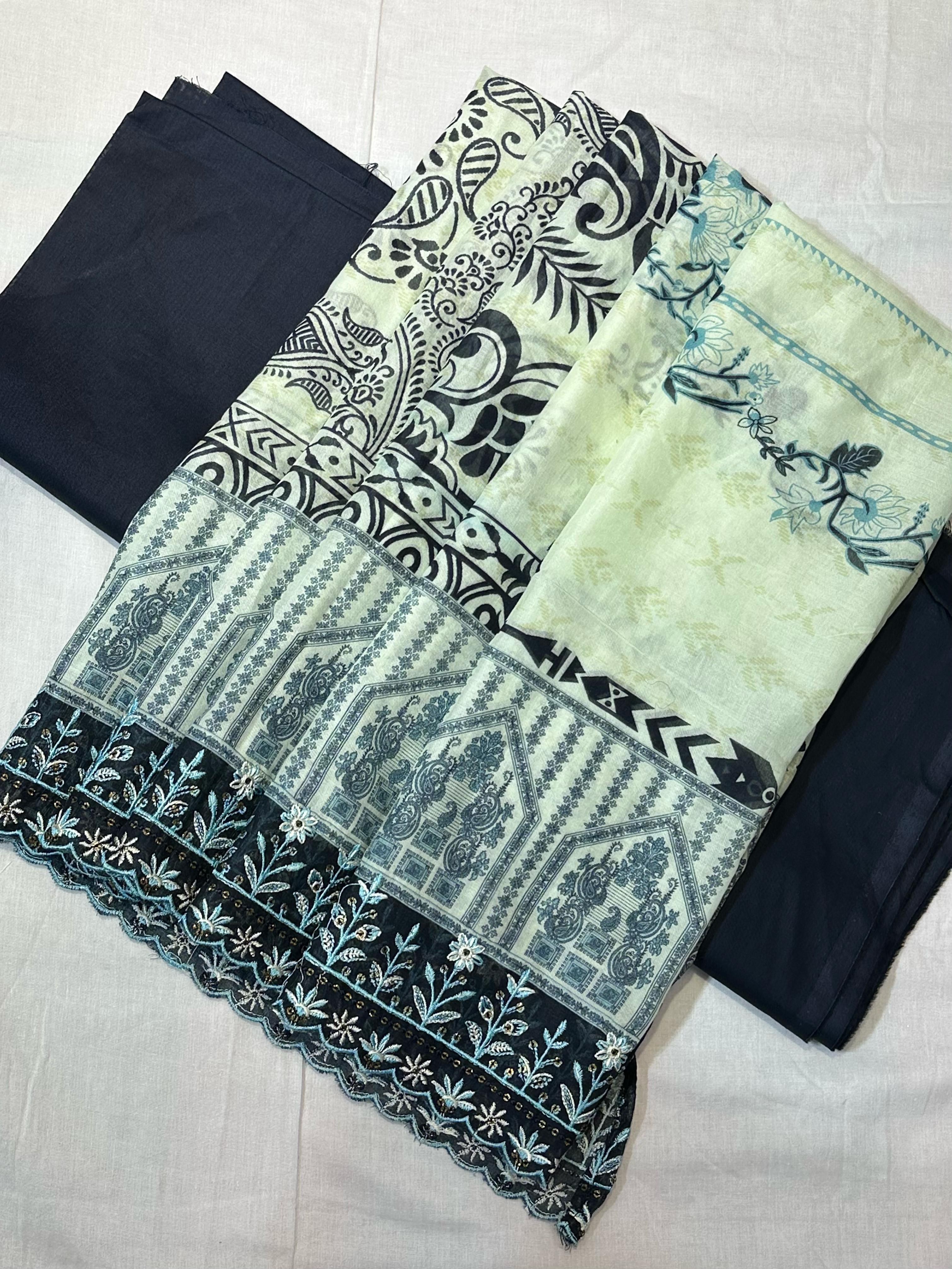 Bin Saeed Embroiderd Lawn Unstitched 3 Piece - AS - 2526 - blue - Summer Collection