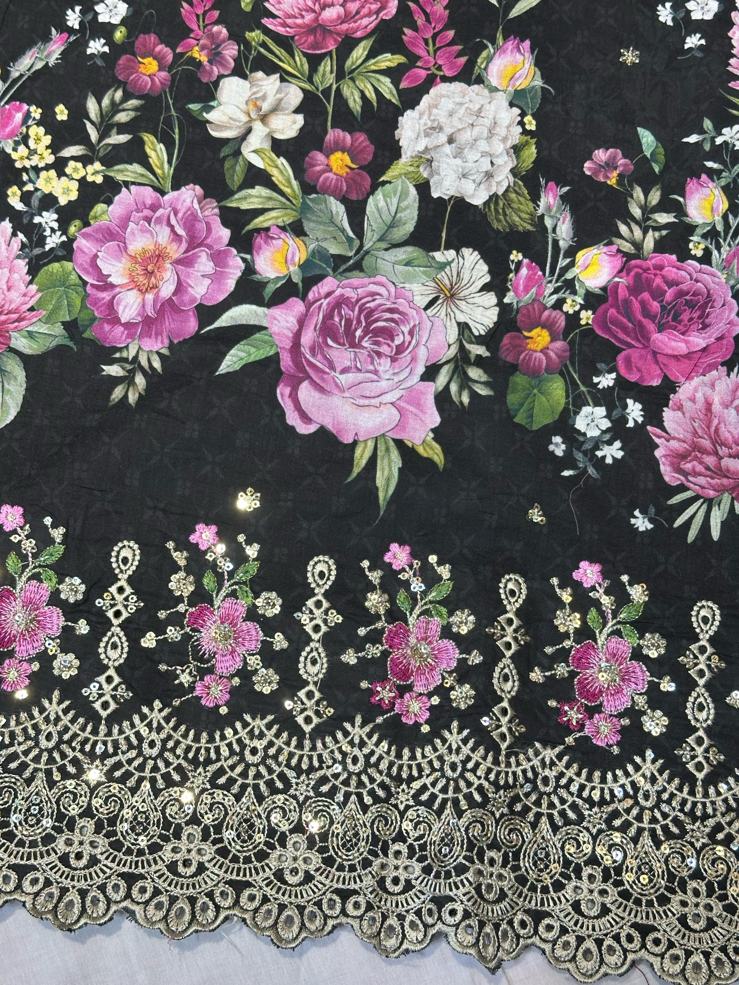 Bin Saeed Embroiderd Lawn Unstitched 3 Piece - AS - 2523 - Black - Summer Collection