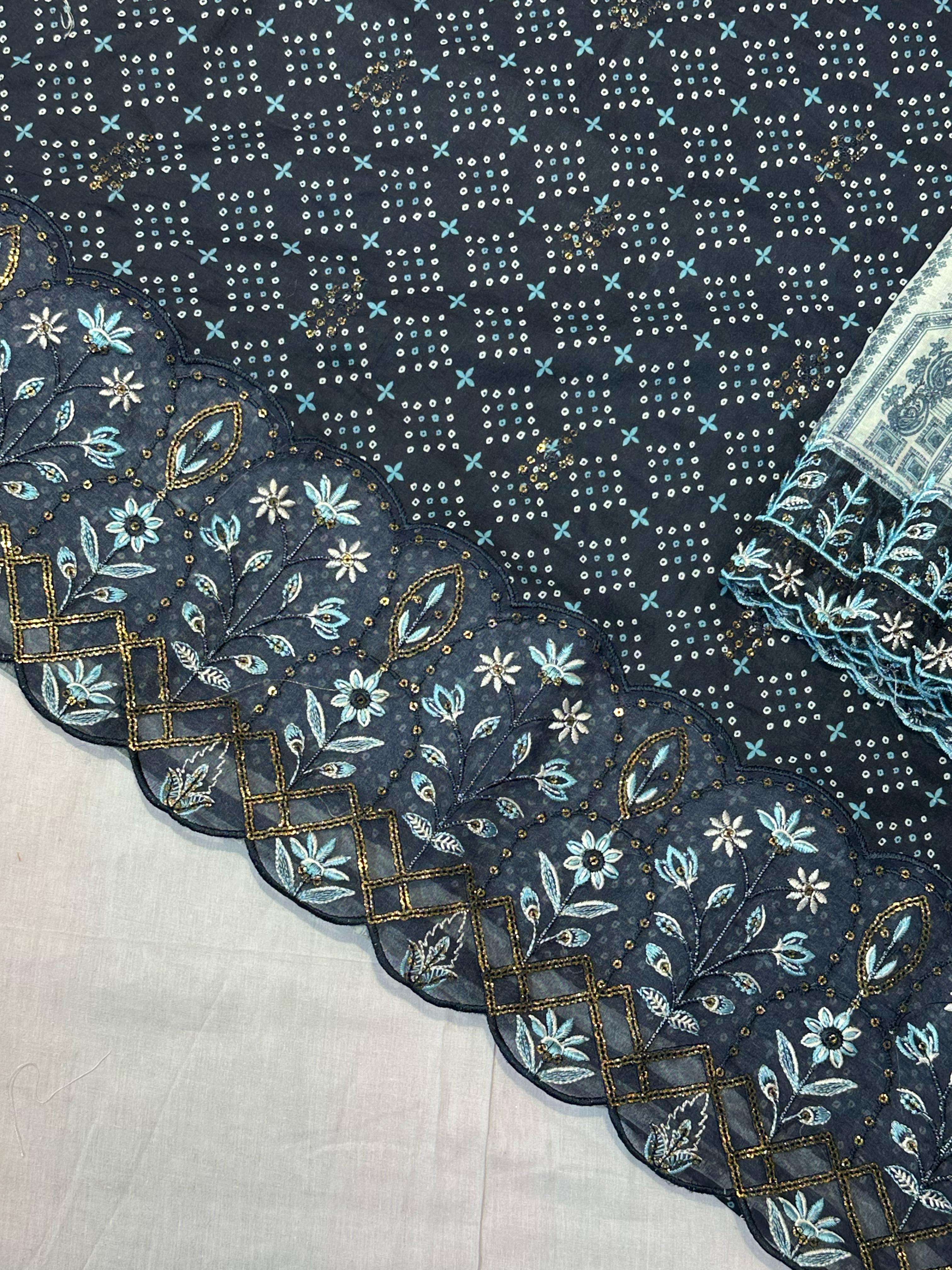 Bin Saeed Embroiderd Lawn Unstitched 3 Piece - AS - 2526 - blue - Summer Collection