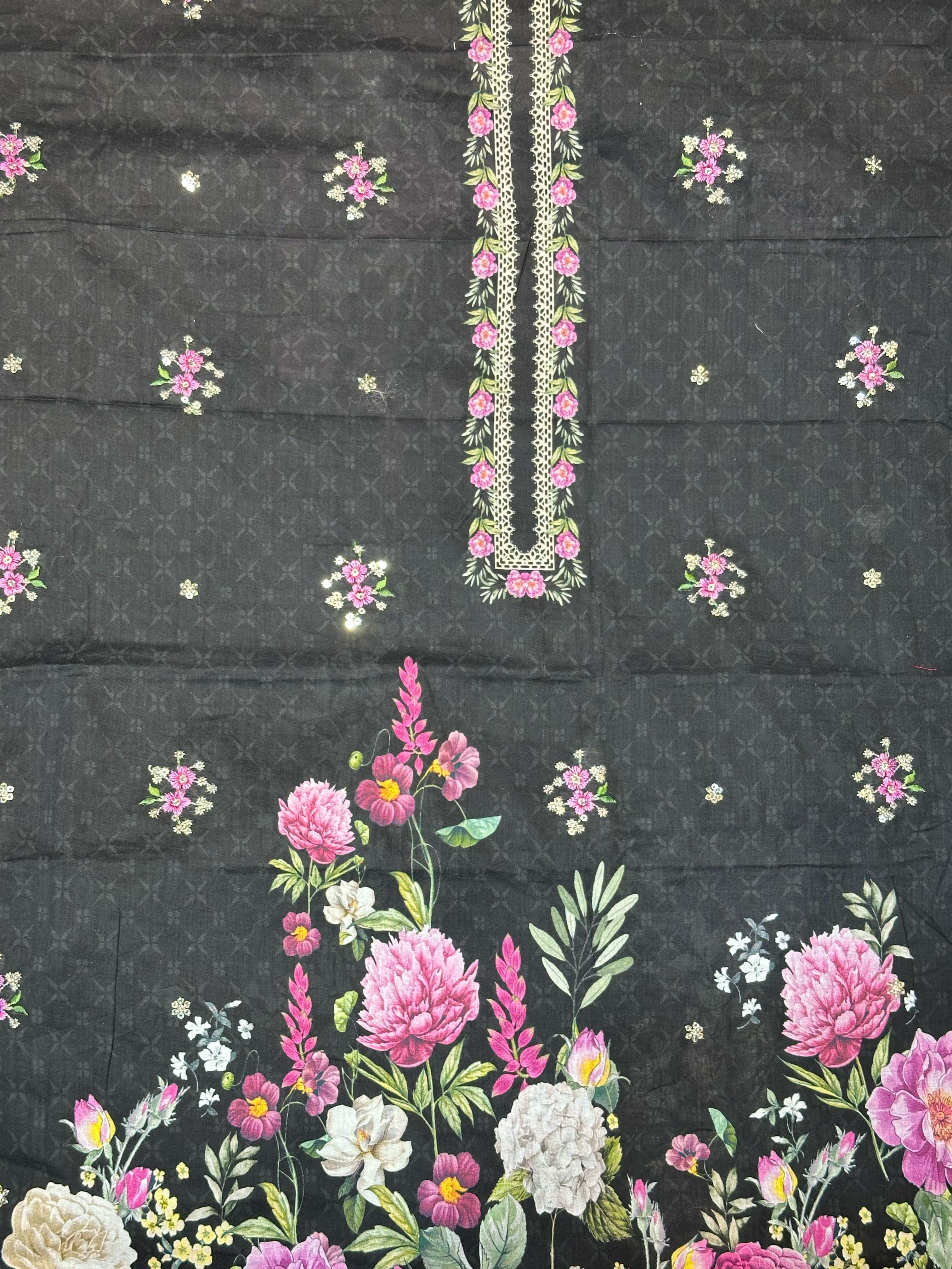 Bin Saeed Embroiderd Lawn Unstitched 3 Piece - AS - 2523 - Black - Summer Collection