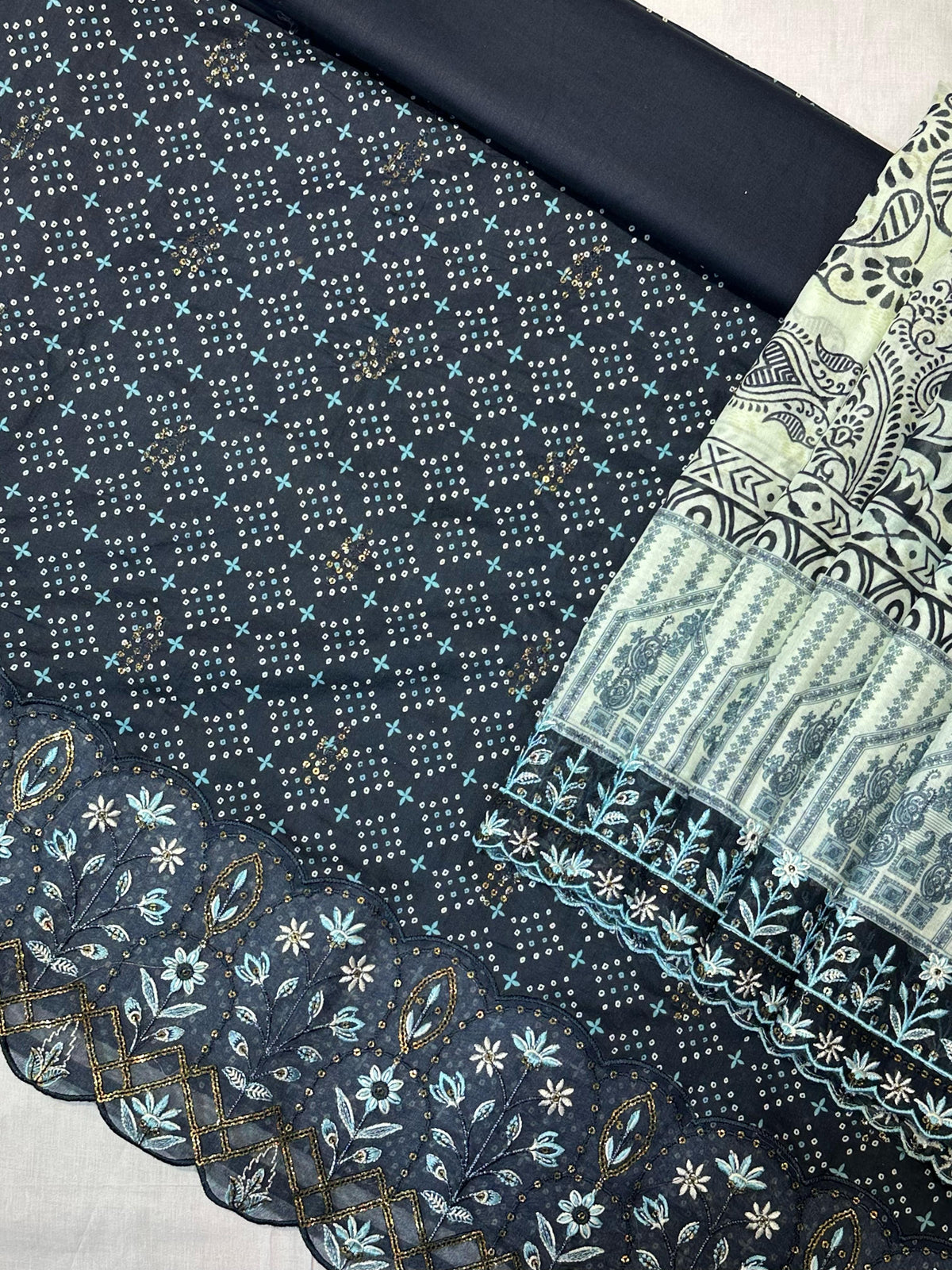 Bin Saeed Embroiderd Lawn Unstitched 3 Piece - AS - 2526 - blue - Summer Collection