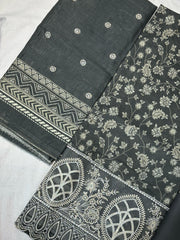 Bin Saeed Embroiderd Lawn Unstitched 3 Piece - AS - 2525 - grey - Summer Collection