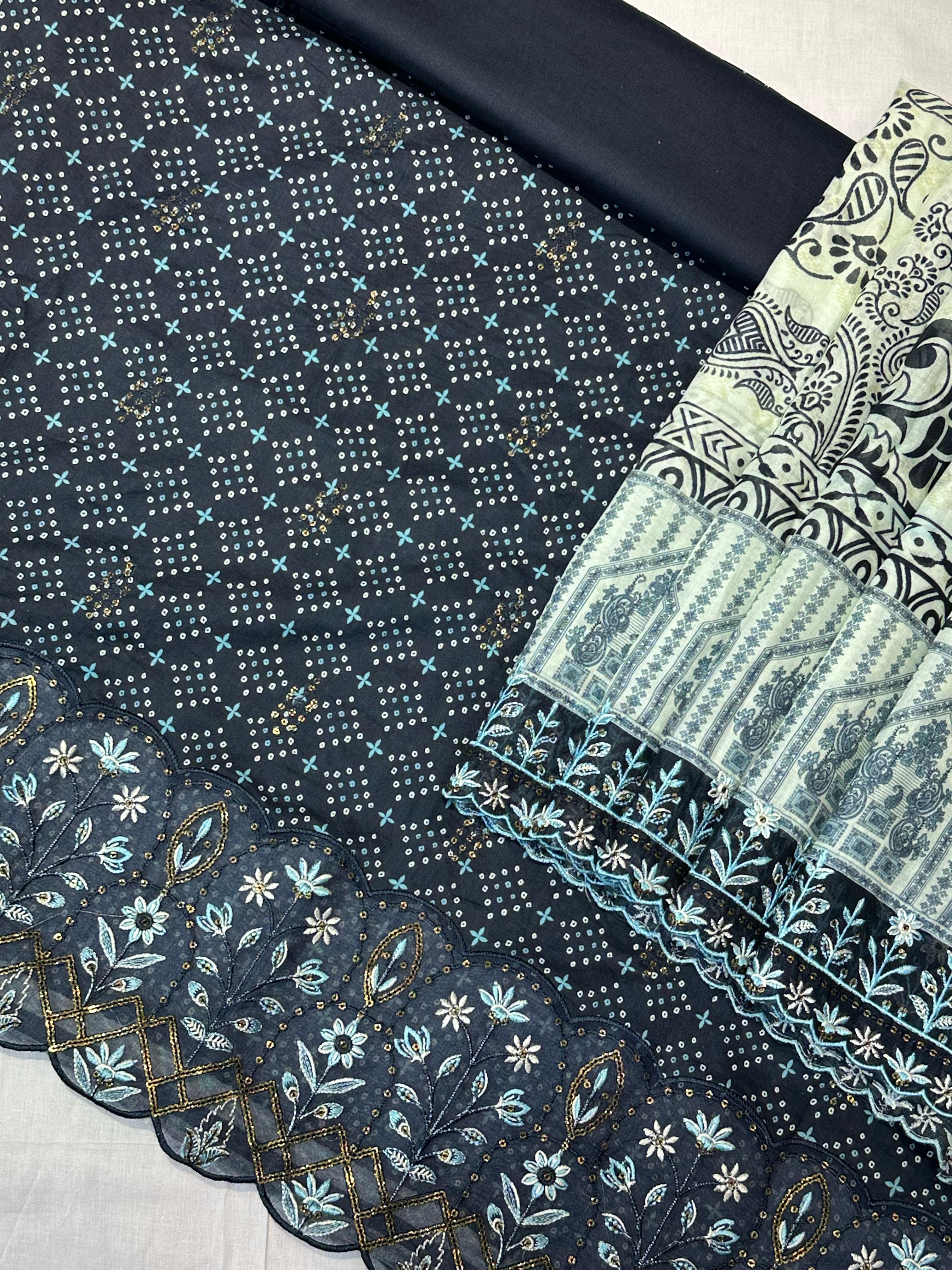 Bin Saeed Embroiderd Lawn Unstitched 3 Piece - AS - 2526 - blue - Summer Collection