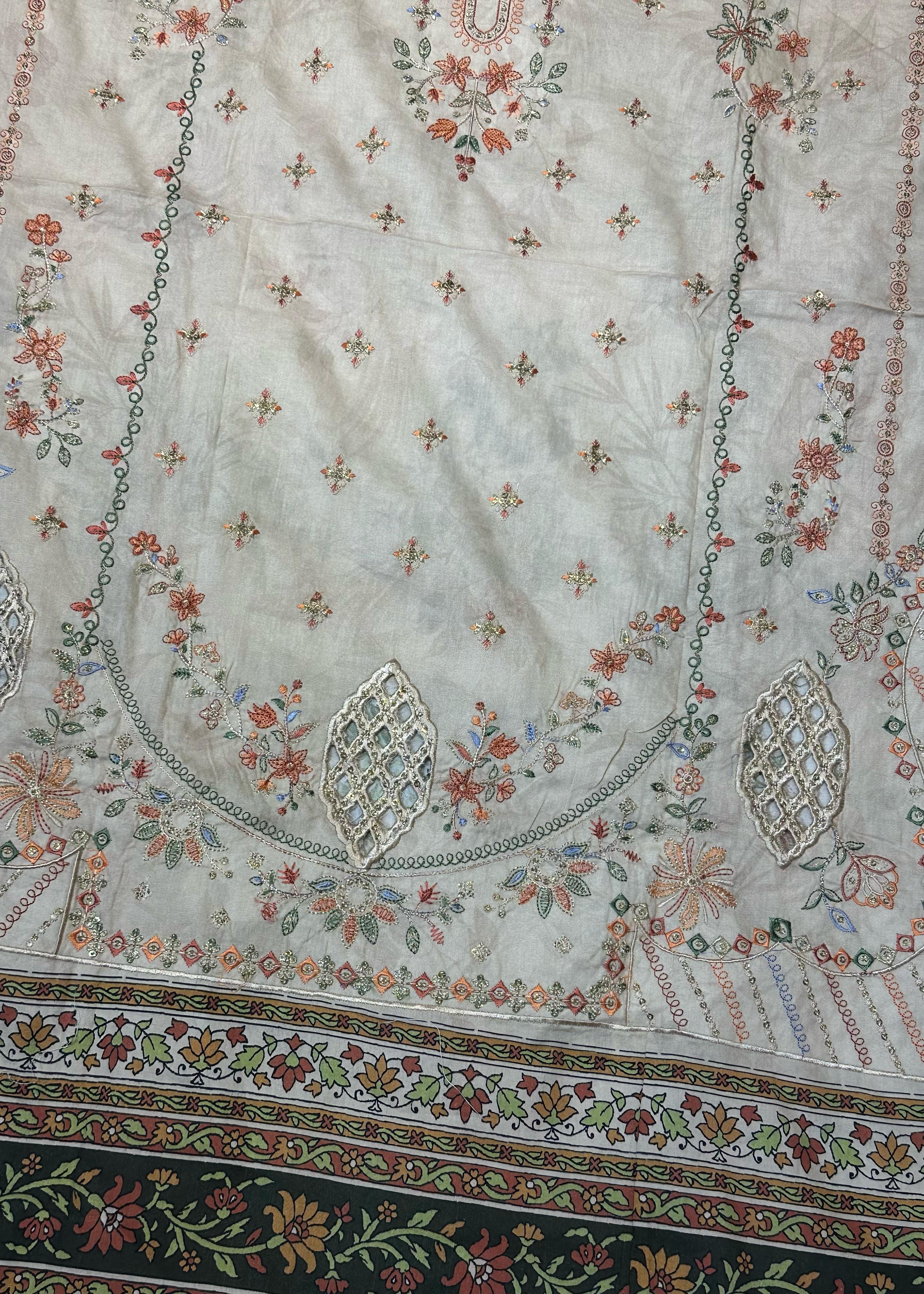 Bin Saeed Embroiderd Lawn Unstitched 3 Piece - AS - 2528 - beige - Summer Collection