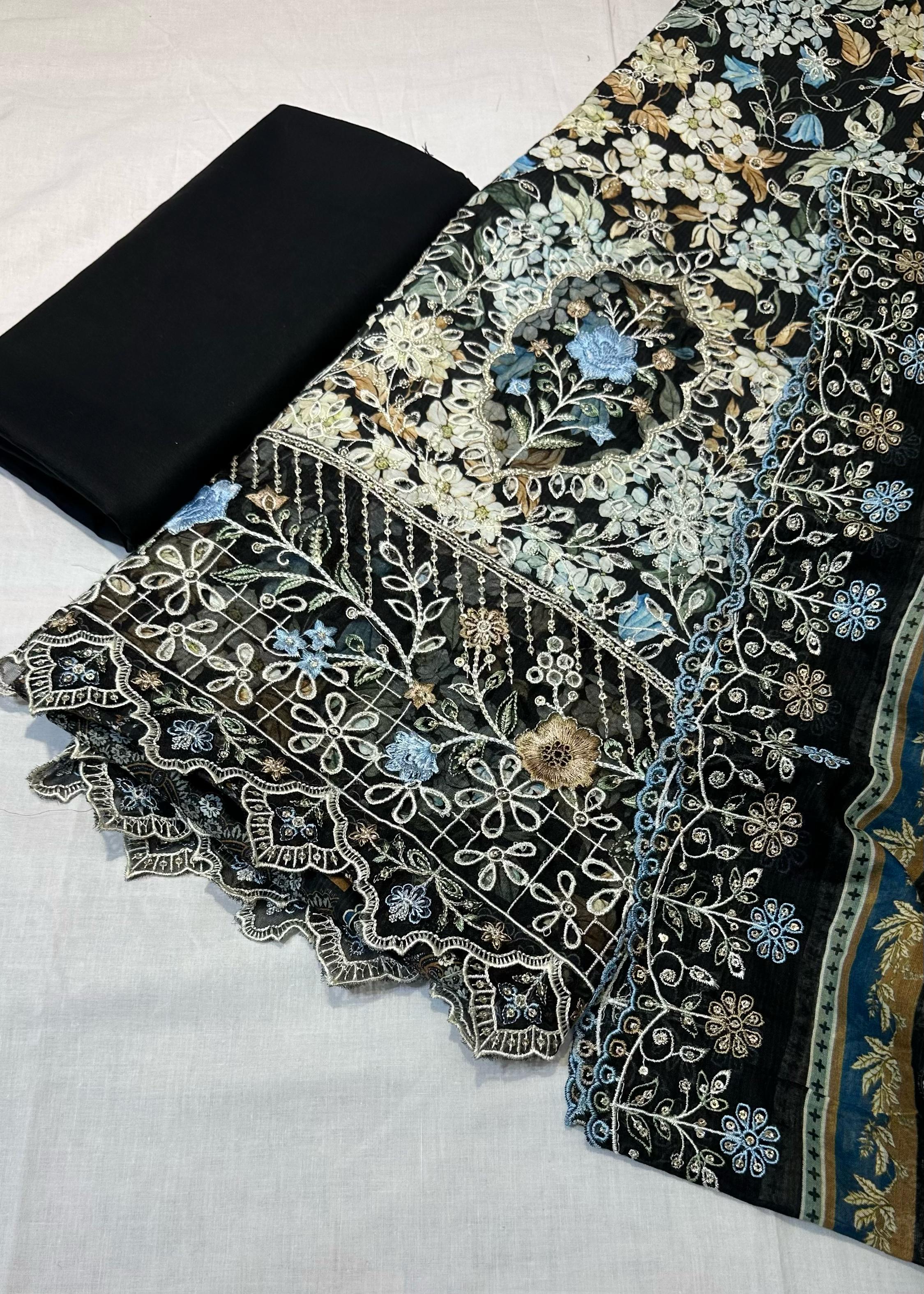 Bin Saeed Embroiderd Lawn Unstitched 3 Piece - AS - 2527 - black- Summer Collection