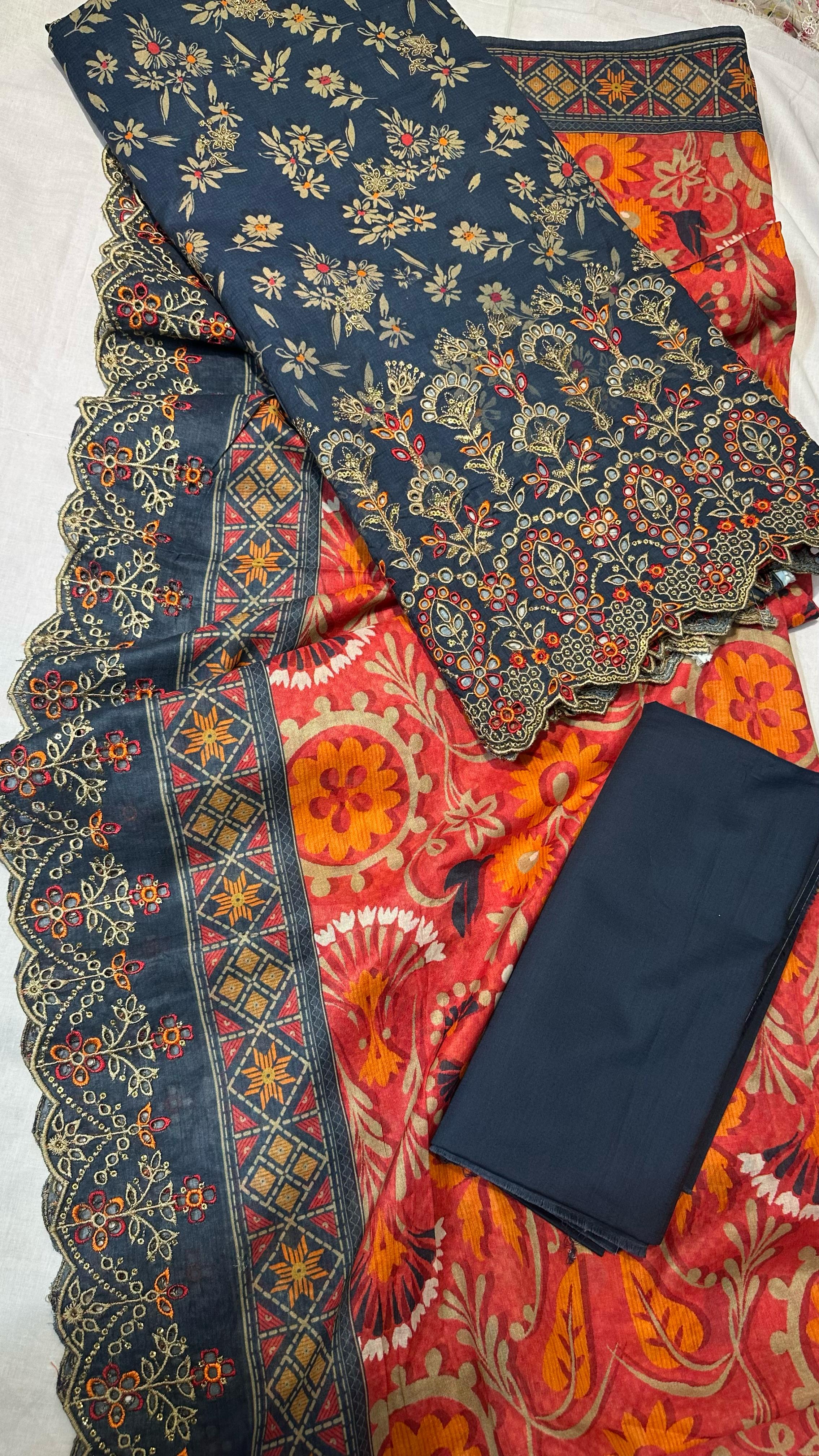 Bin Saeed Embroiderd Lawn Unstitched 3 Piece - AS - 2521 - Blue - Summer Collection