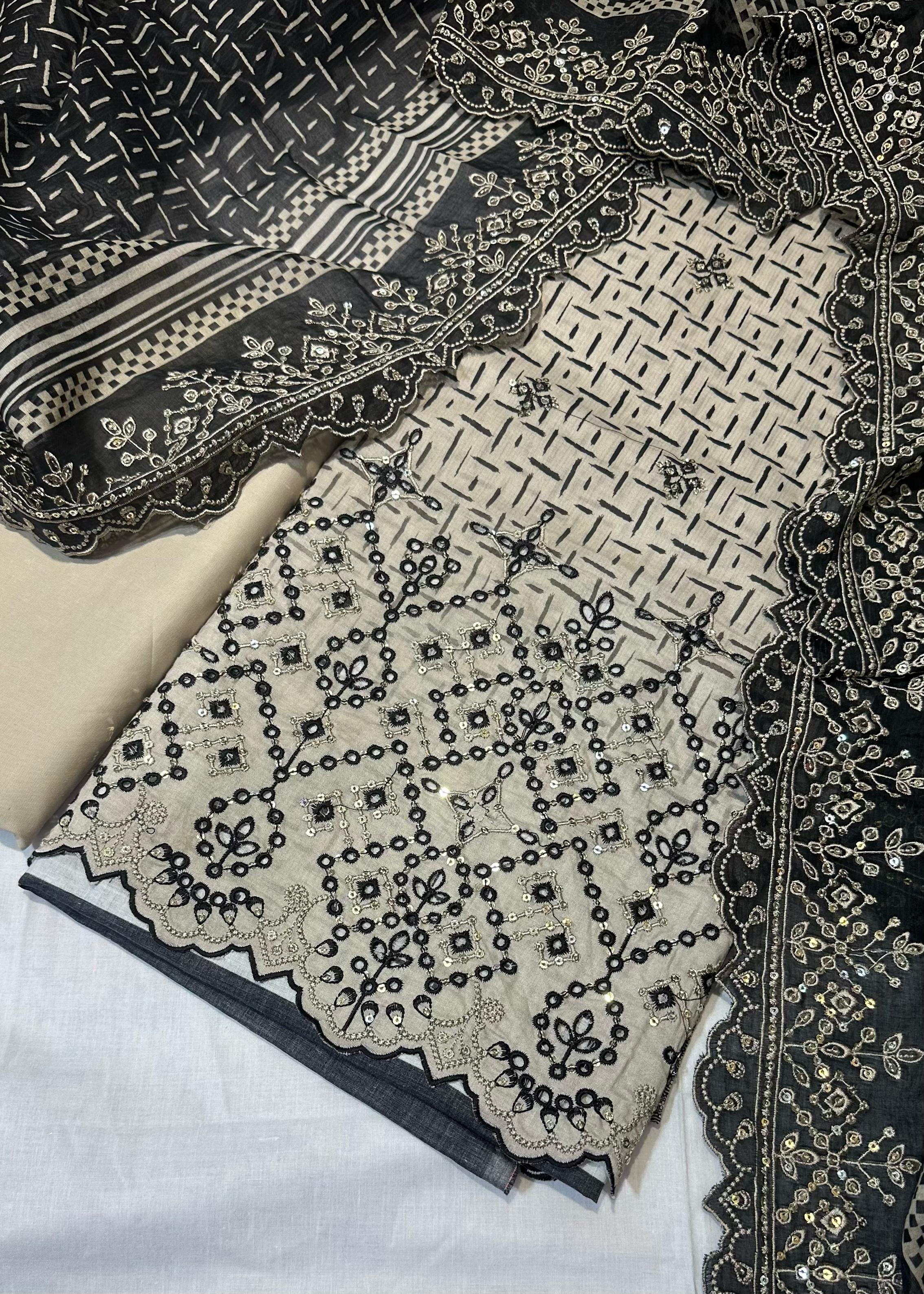 Bin Saeed Embroiderd Lawn Unstitched 3 Piece - AS - 2522 - black - Summer Collection
