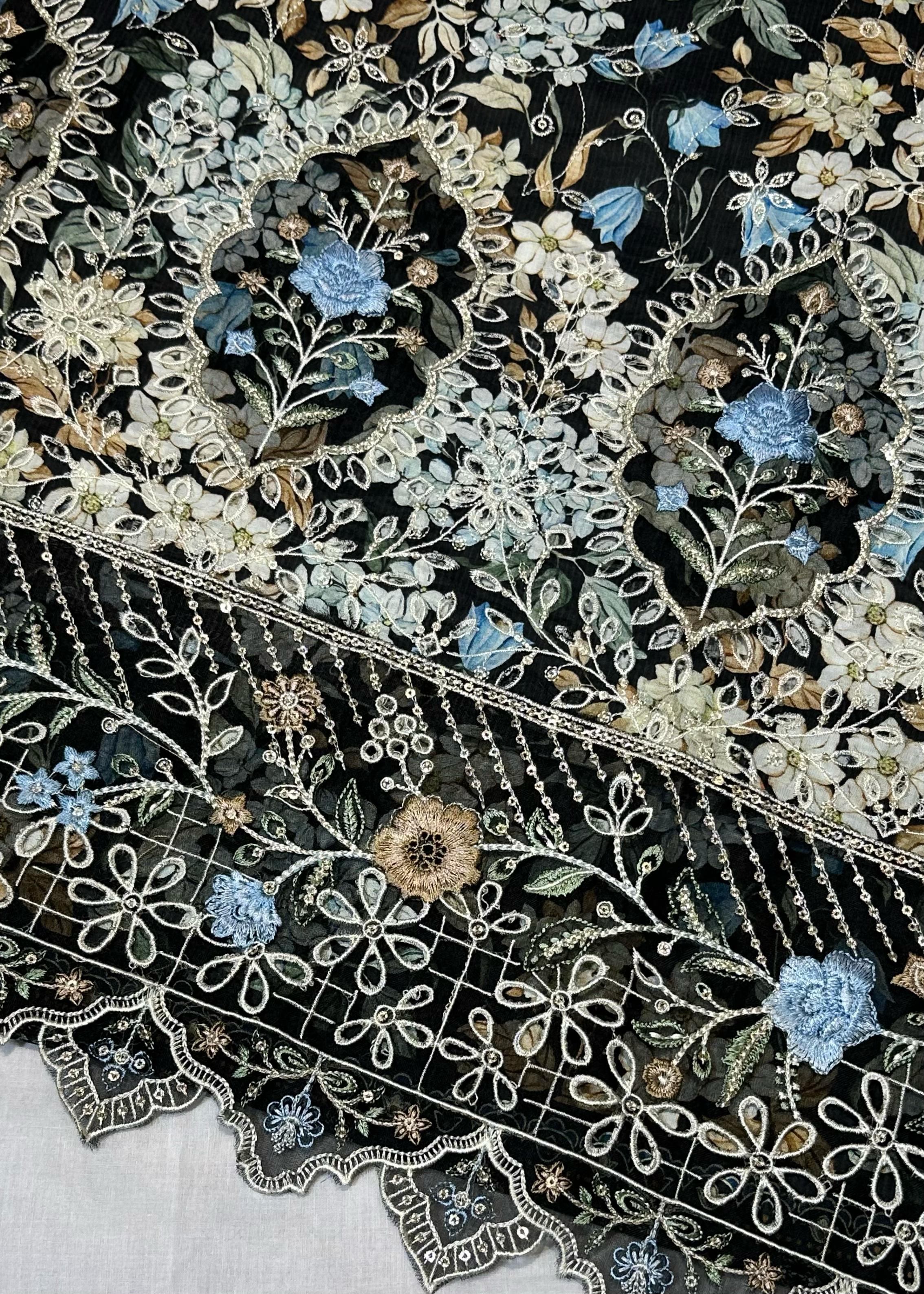 Bin Saeed Embroiderd Lawn Unstitched 3 Piece - AS - 2527 - black- Summer Collection