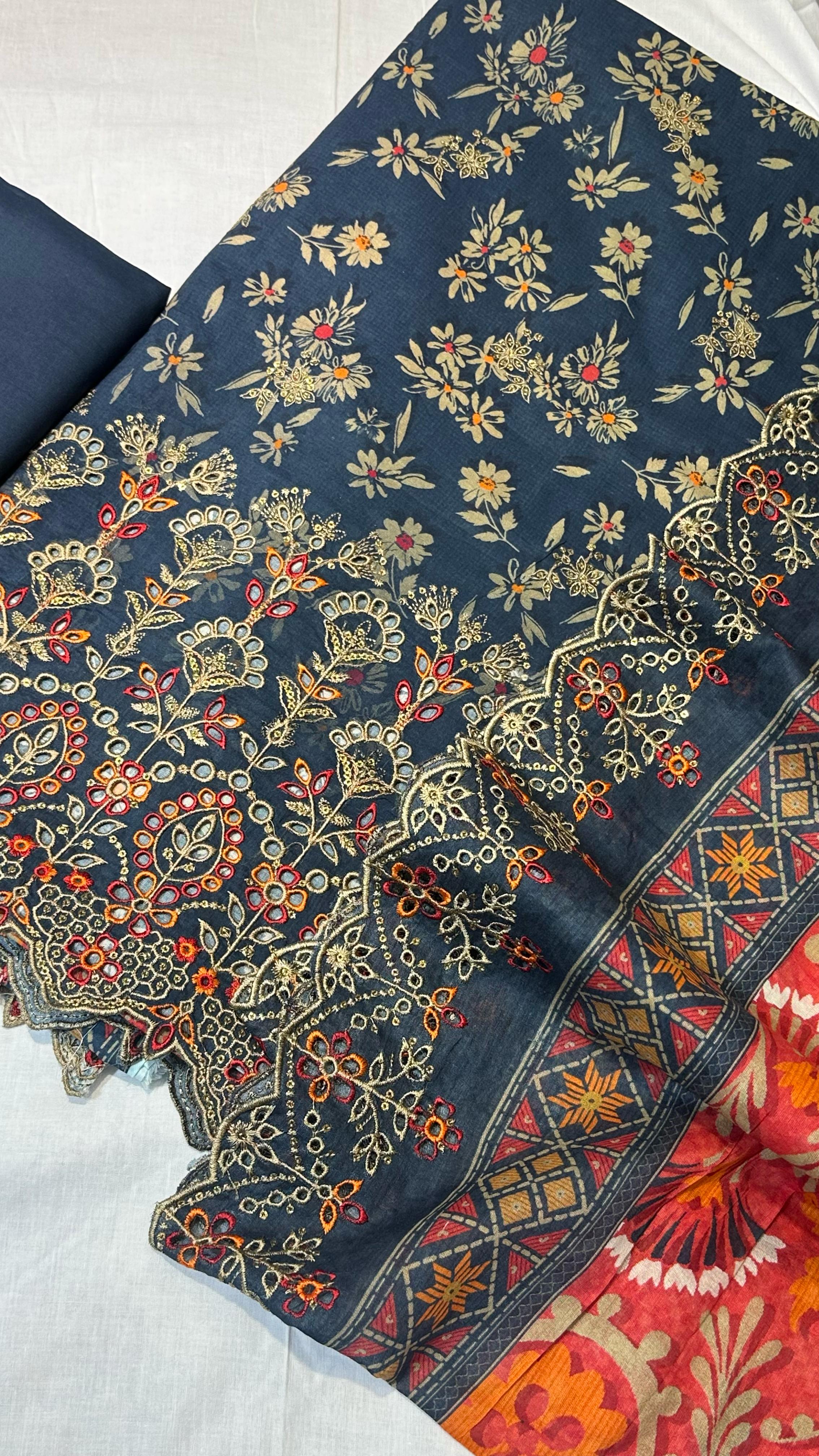 Bin Saeed Embroiderd Lawn Unstitched 3 Piece - AS - 2521 - Blue - Summer Collection