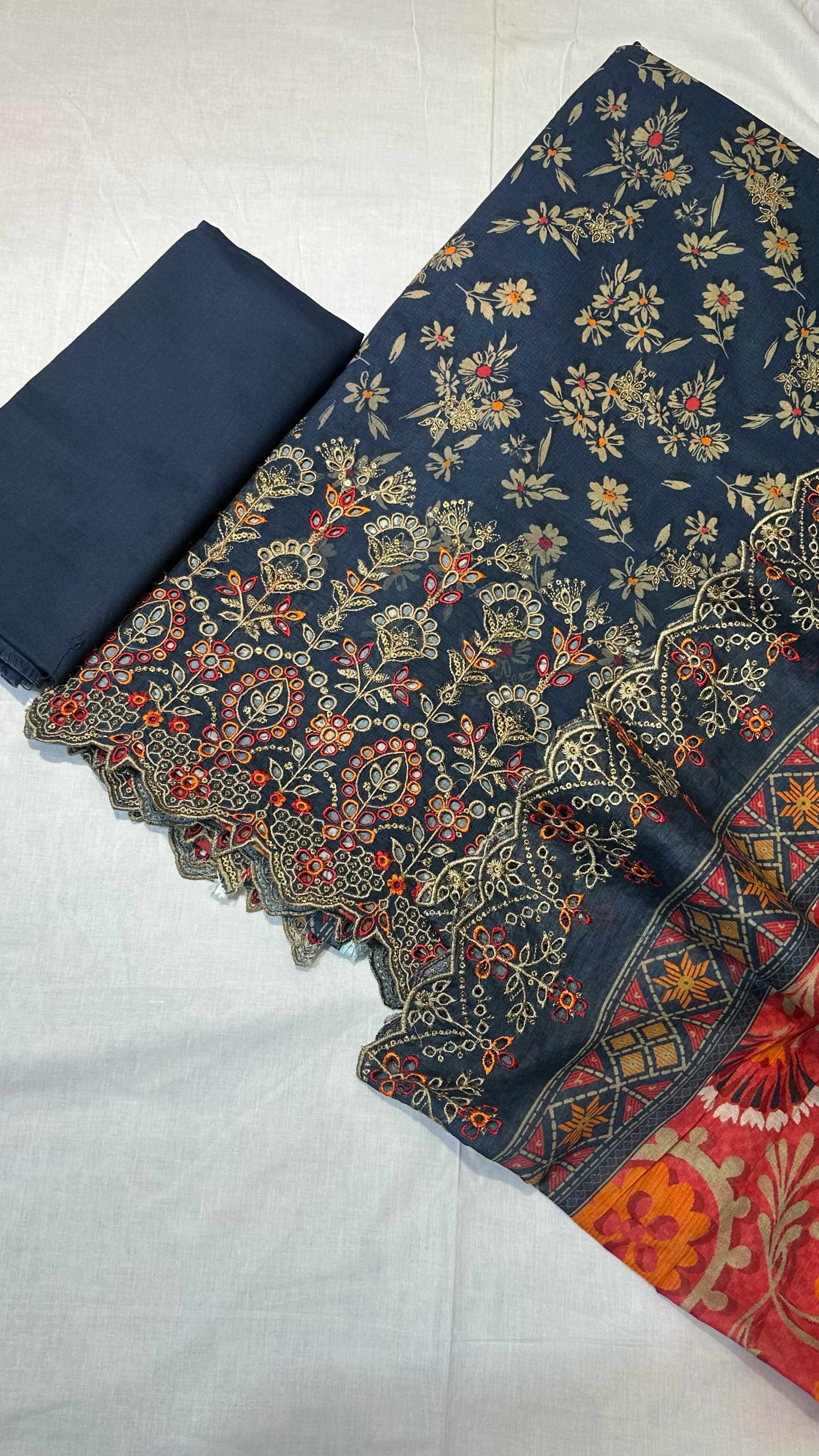 Bin Saeed Embroiderd Lawn Unstitched 3 Piece - AS - 2521 - Blue - Summer Collection
