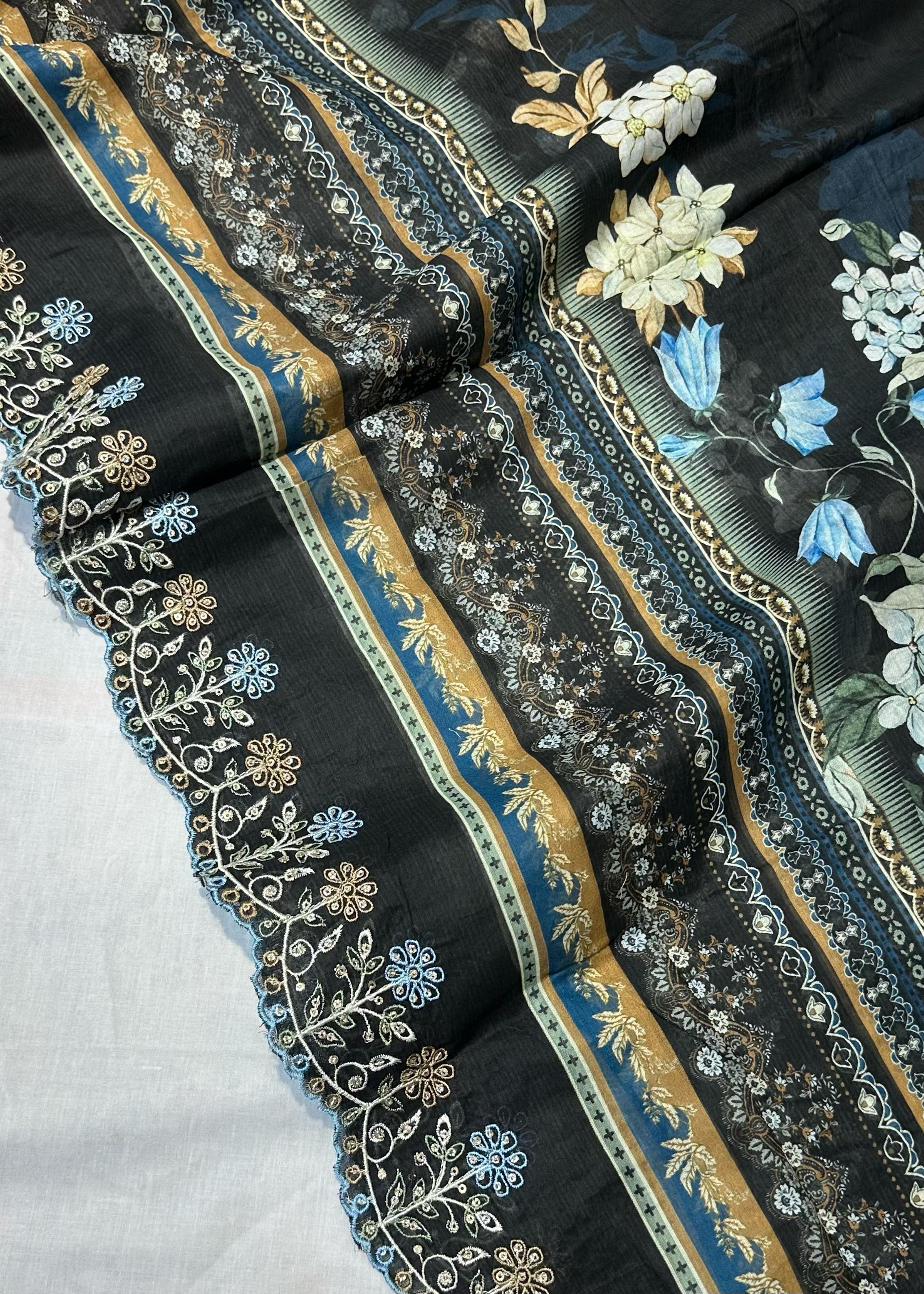 Bin Saeed Embroiderd Lawn Unstitched 3 Piece - AS - 2527 - black- Summer Collection