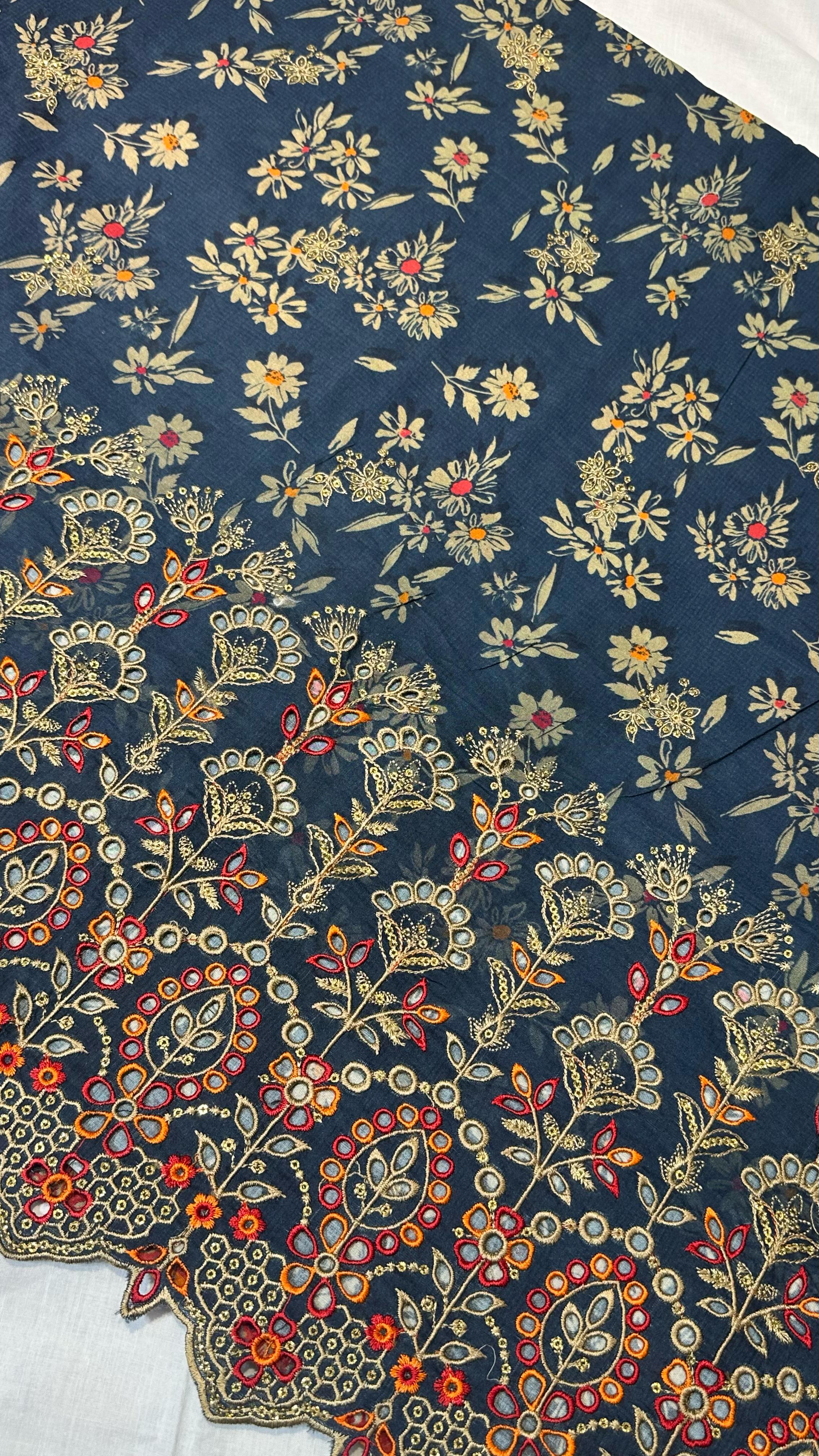 Bin Saeed Embroiderd Lawn Unstitched 3 Piece - AS - 2521 - Blue - Summer Collection