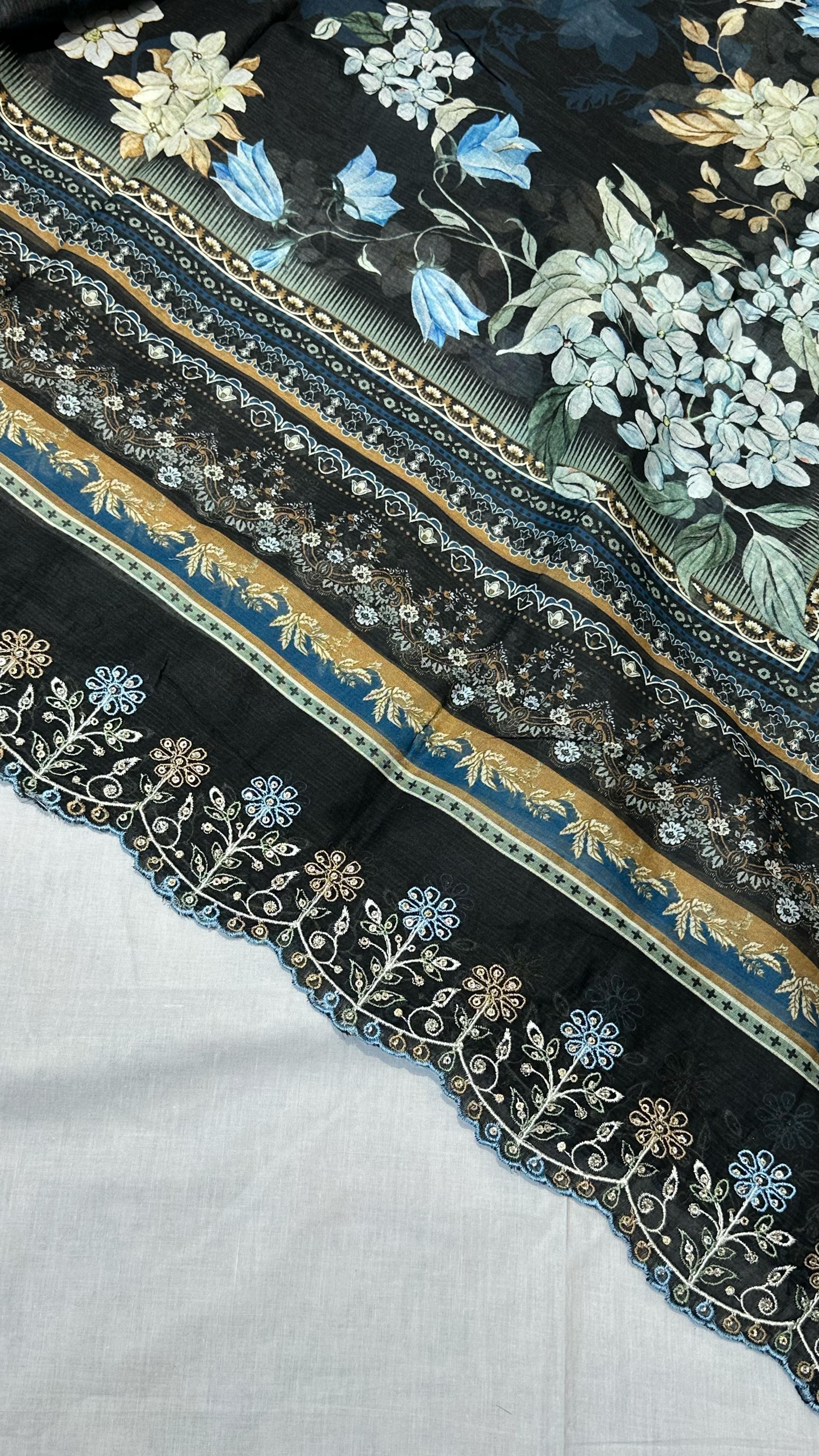 Bin Saeed Embroiderd Lawn Unstitched 3 Piece - AS - 2527 - black- Summer Collection