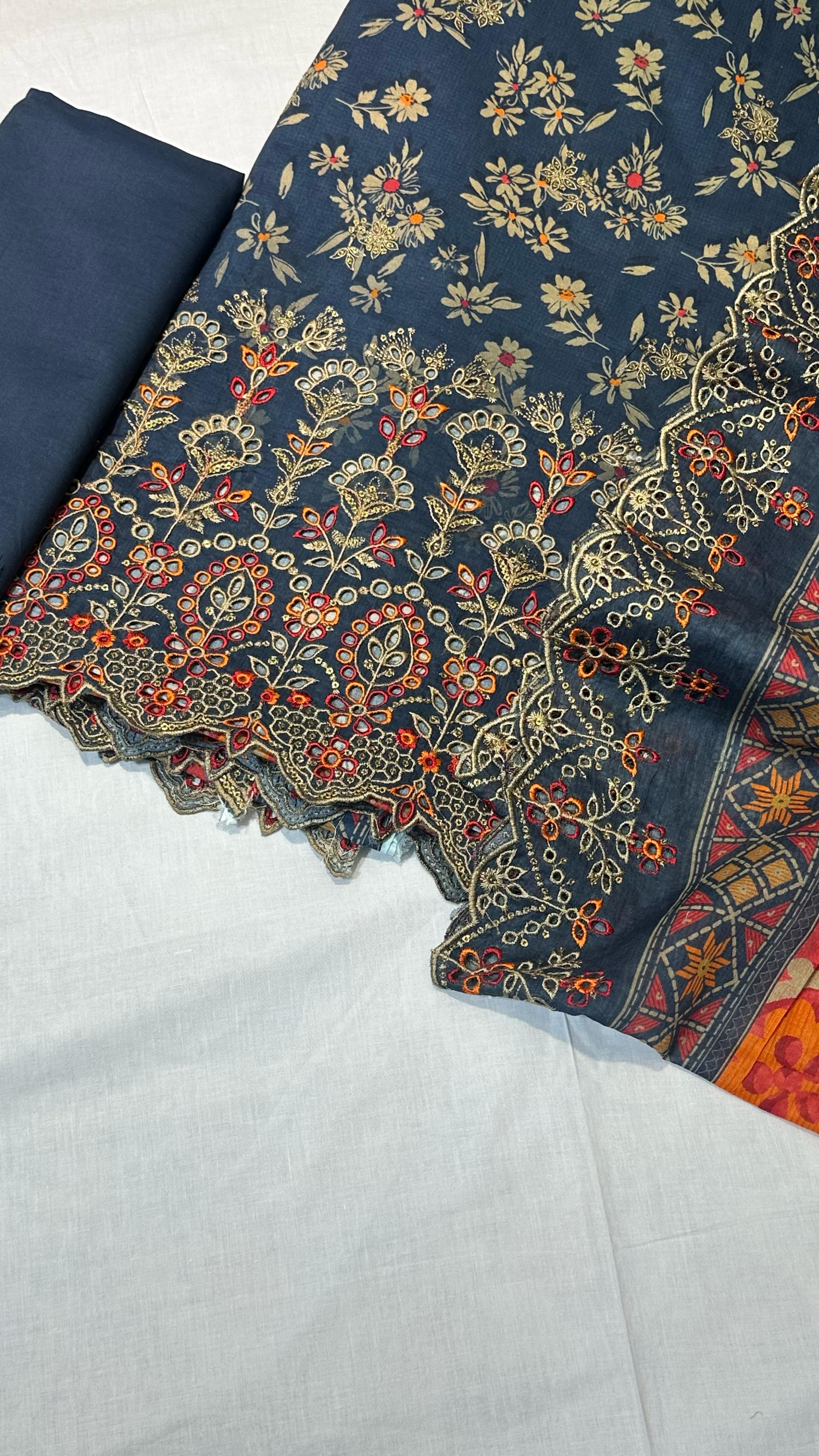 Bin Saeed Embroiderd Lawn Unstitched 3 Piece - AS - 2521 - Blue - Summer Collection