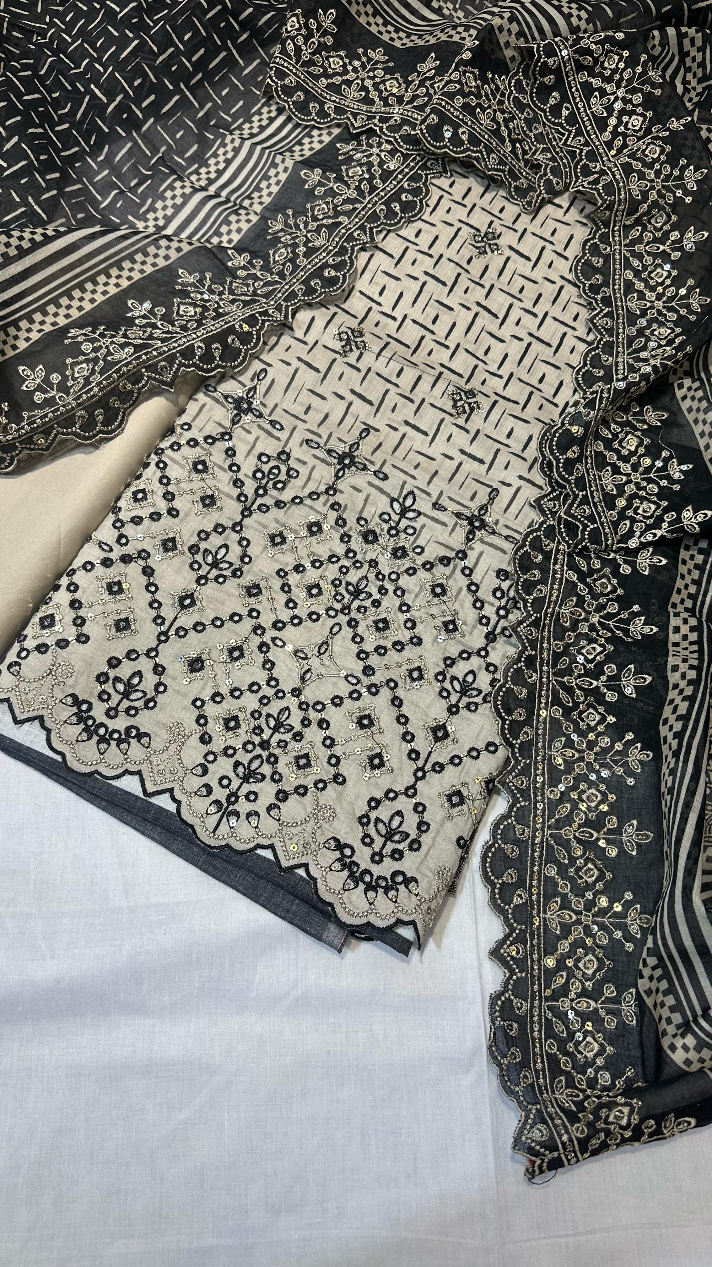 Bin Saeed Embroiderd Lawn Unstitched 3 Piece - AS - 2522 - black - Summer Collection
