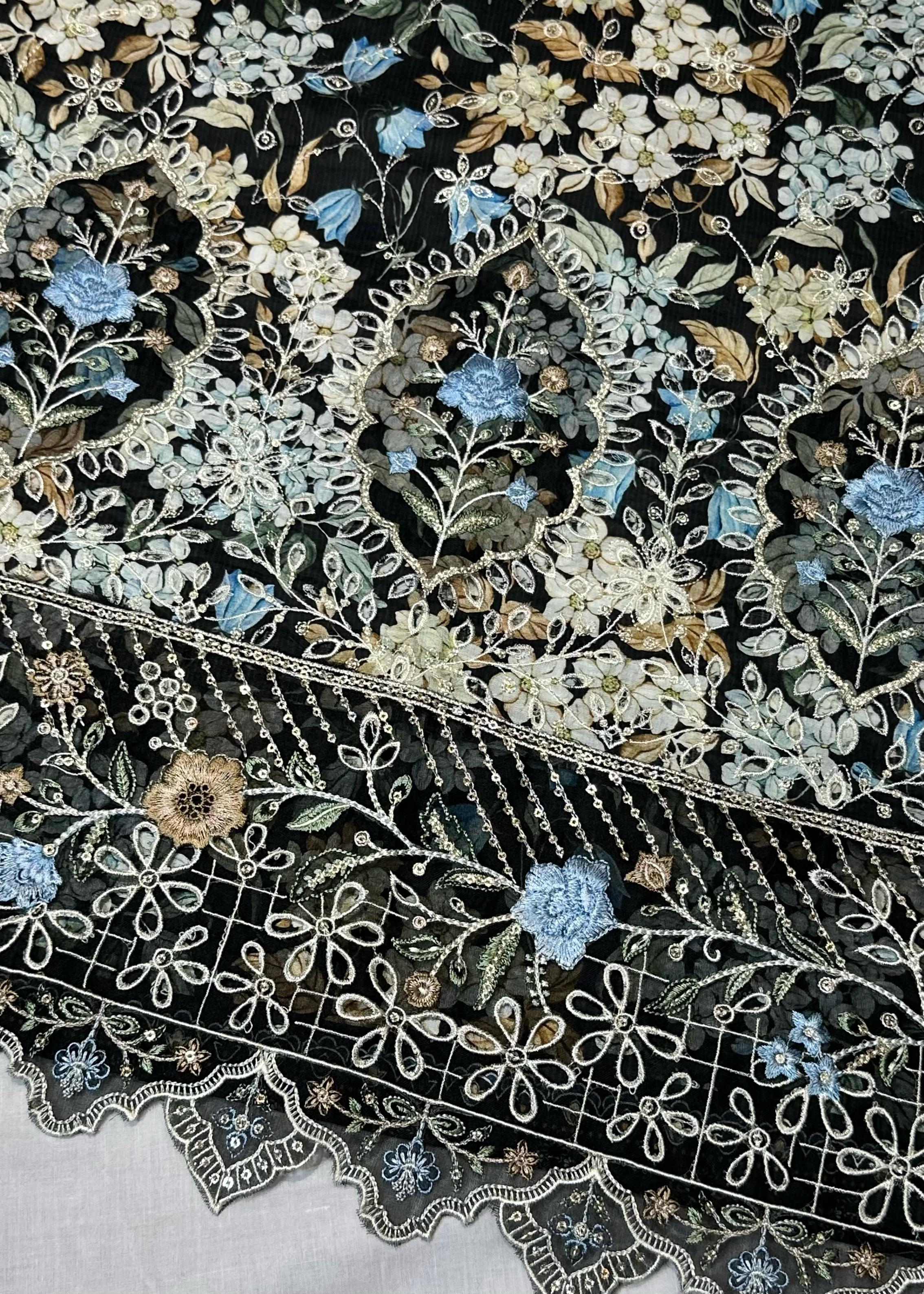 Bin Saeed Embroiderd Lawn Unstitched 3 Piece - AS - 2527 - black- Summer Collection