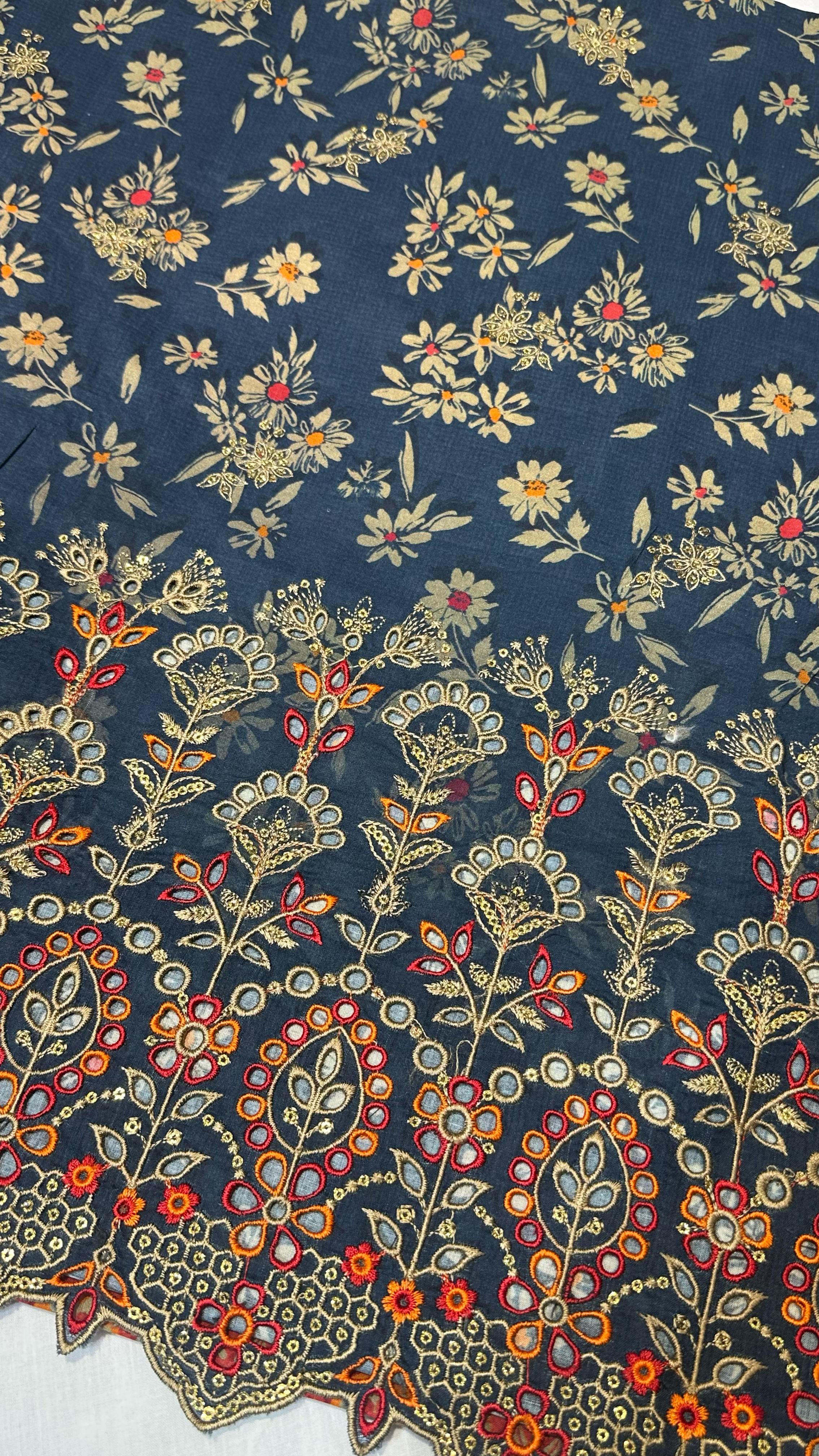 Bin Saeed Embroiderd Lawn Unstitched 3 Piece - AS - 2521 - Blue - Summer Collection