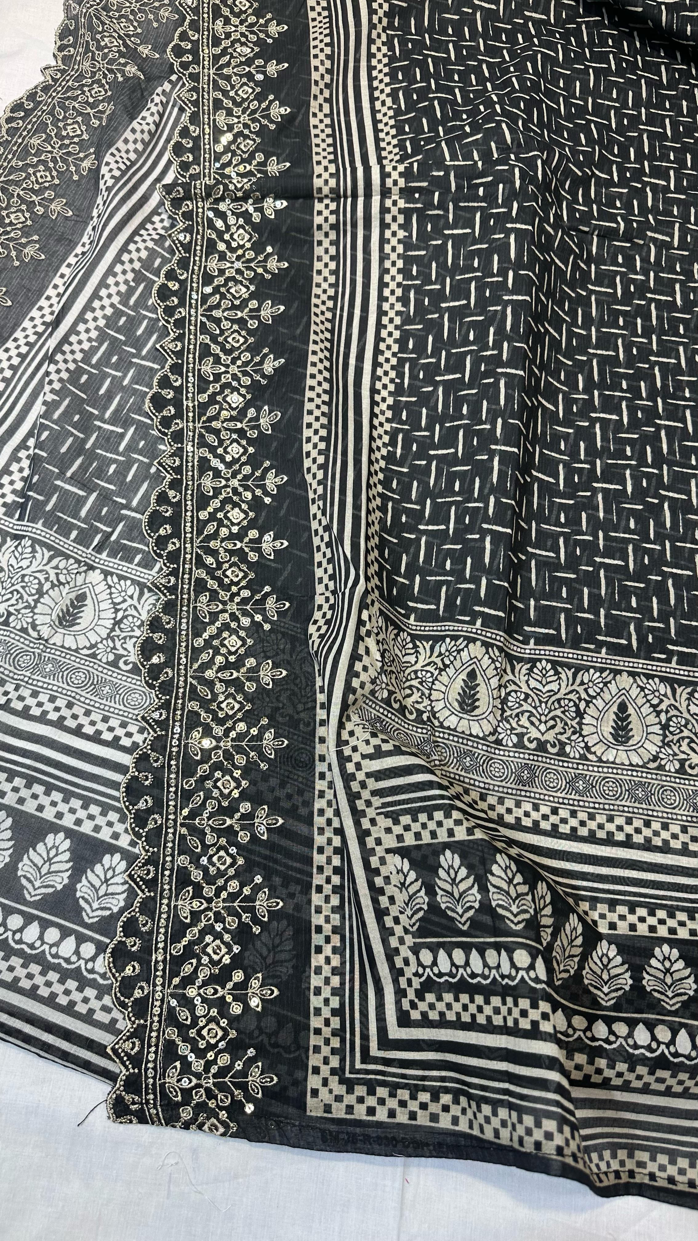 Bin Saeed Embroiderd Lawn Unstitched 3 Piece - AS - 2522 - black - Summer Collection