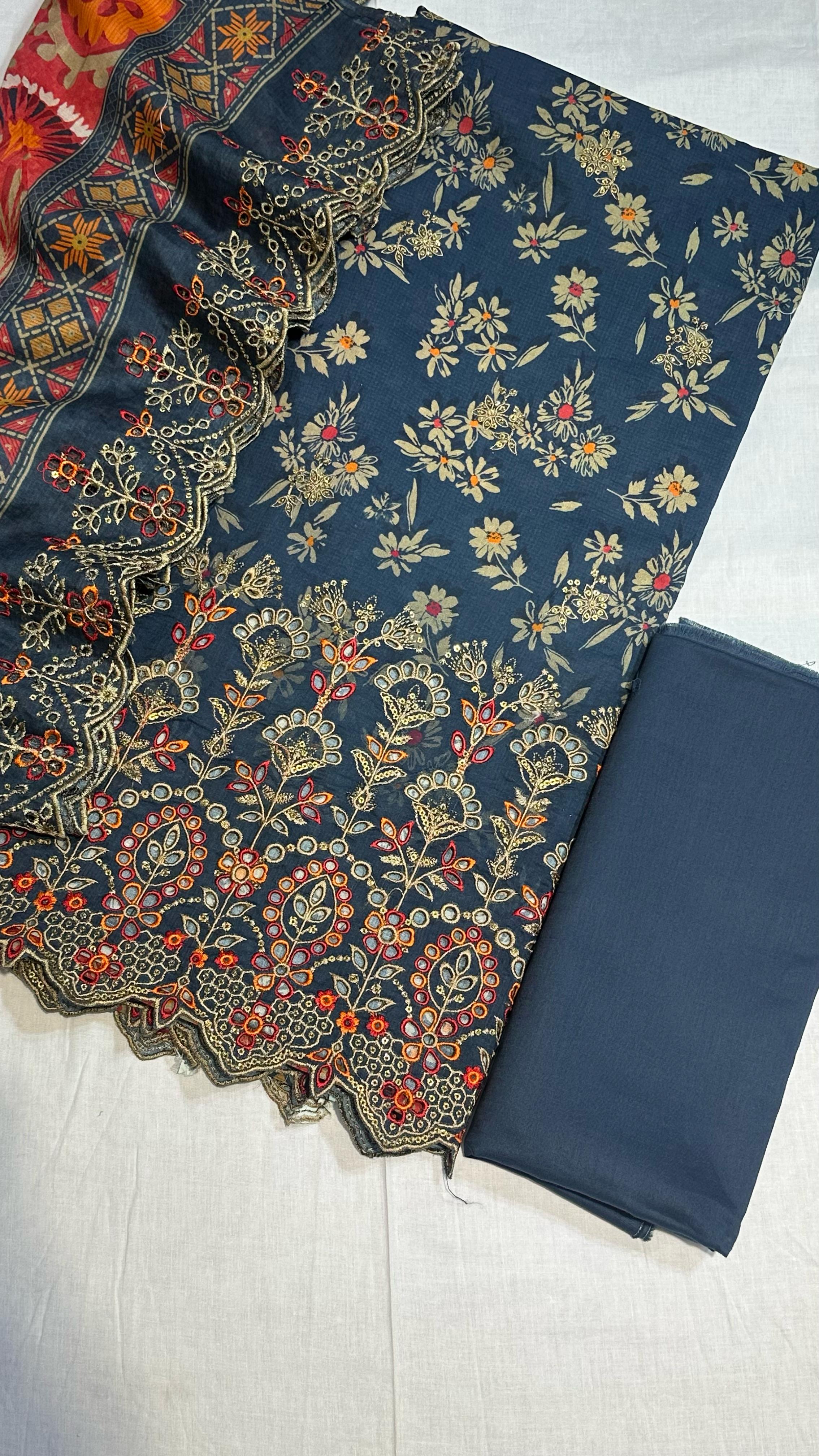 Bin Saeed Embroiderd Lawn Unstitched 3 Piece - AS - 2521 - Blue - Summer Collection