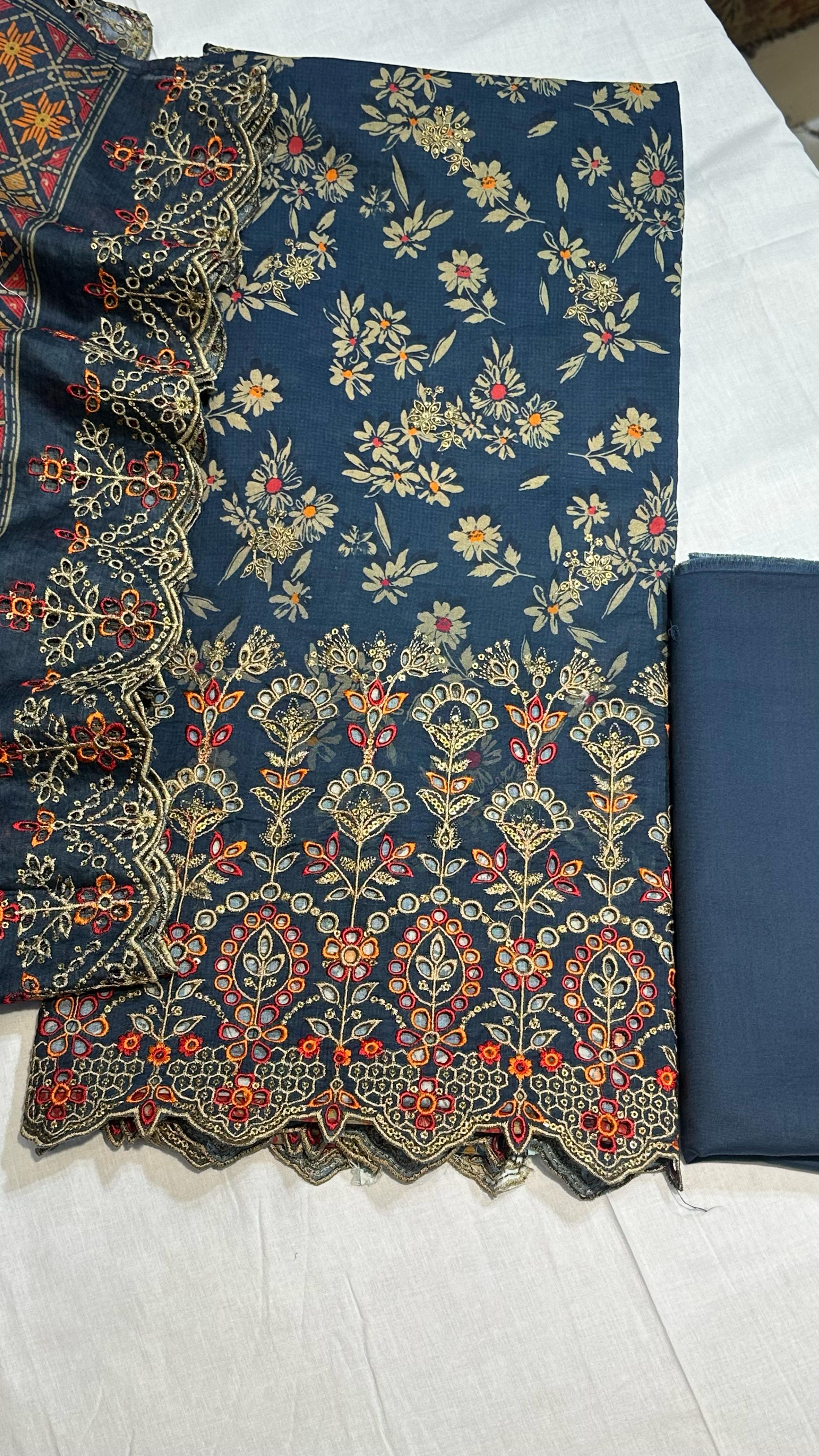 Bin Saeed Embroiderd Lawn Unstitched 3 Piece - AS - 2521 - Blue - Summer Collection