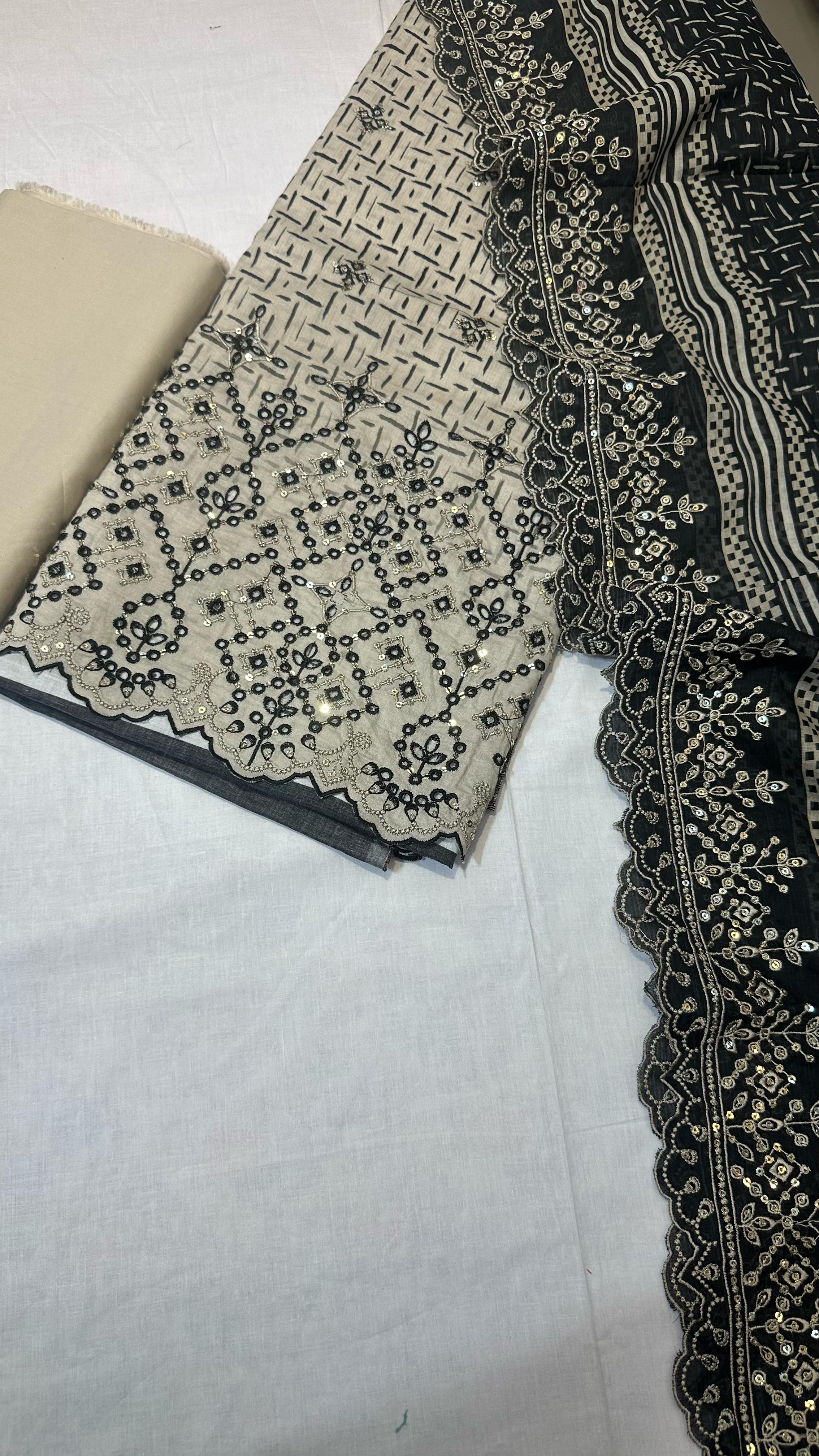 Bin Saeed Embroiderd Lawn Unstitched 3 Piece - AS - 2522 - black - Summer Collection