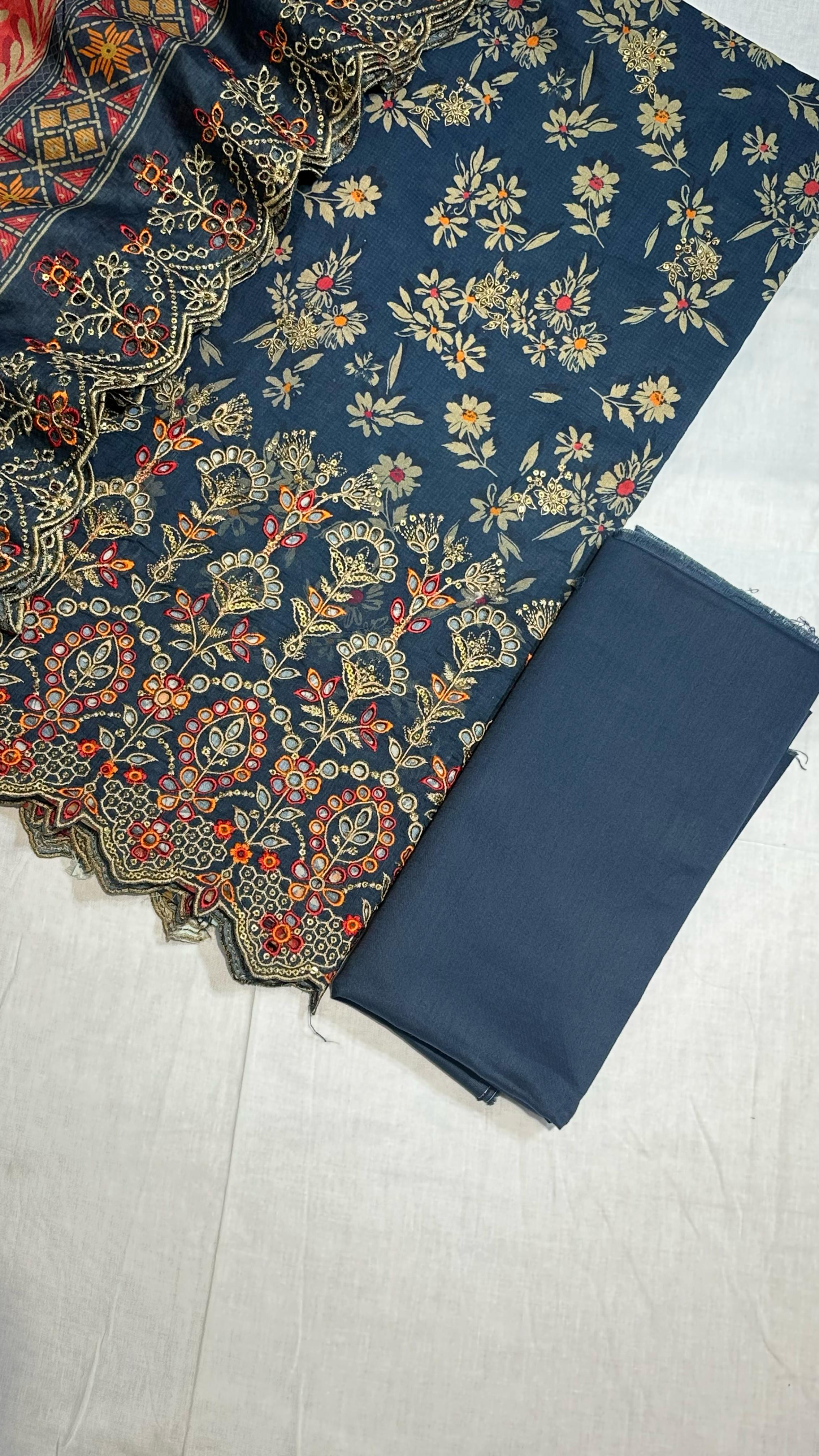 Bin Saeed Embroiderd Lawn Unstitched 3 Piece - AS - 2521 - Blue - Summer Collection