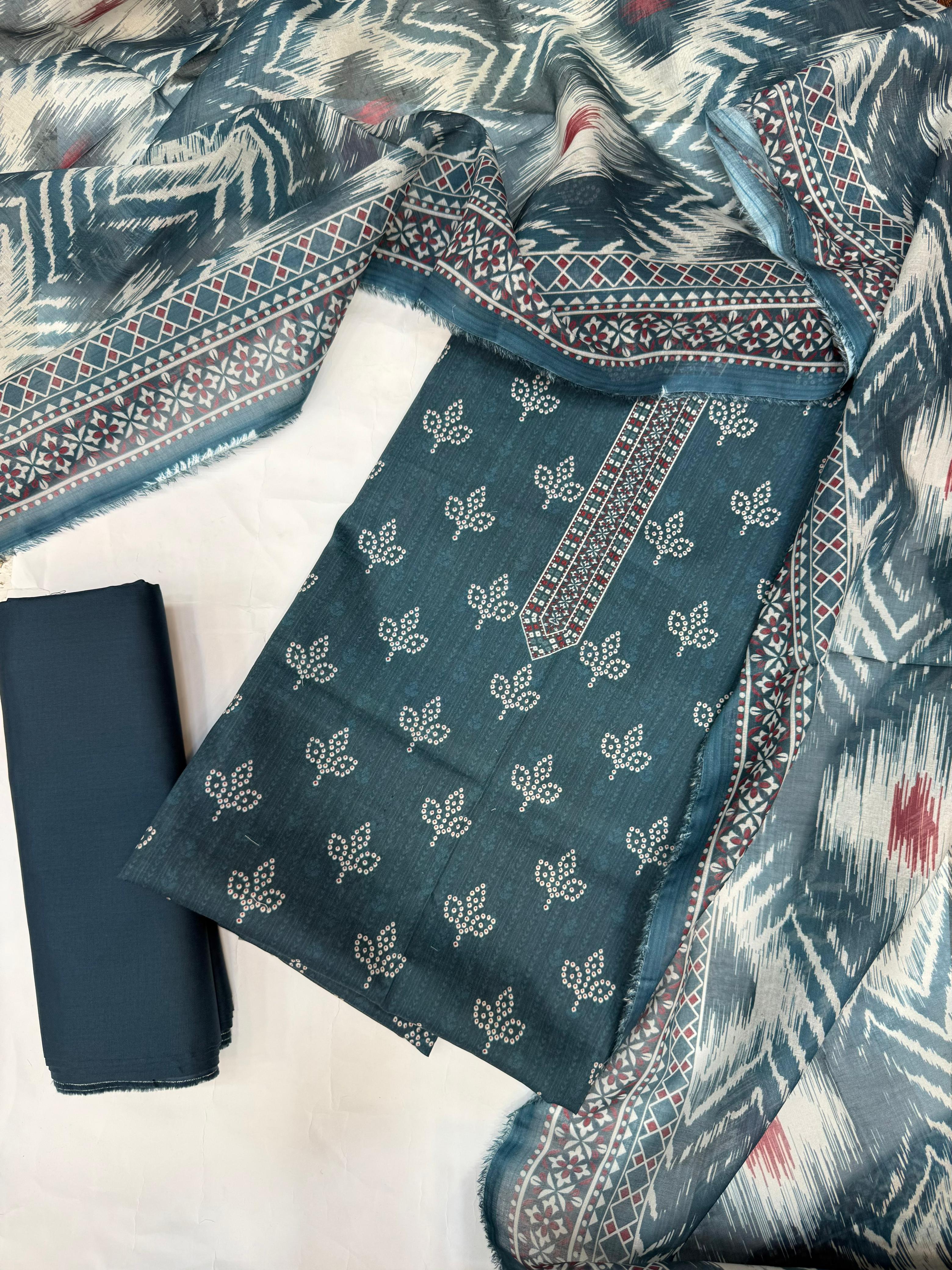 Bin Saeed Digital Printed Cotton Cambric Unstitched 3 Piece Suit - Design-01 - BS25DCC - Blue - Summer Collection