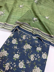 Bin Saeed Printed Khaddar Unstitched 3 Piece Suit - BS25KHD -Blue- Winter Collection