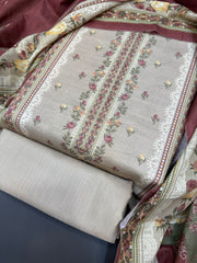 Bin Saeed Printed Khaddar Unstitched 3 Piece Suit - BS25KHD -BEIGE- Winter Collection