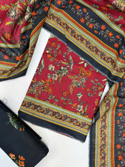 Bin Saeed Printed Khaddar Unstitched 3 Piece Suit - BS25KHD -red- Winter Collection