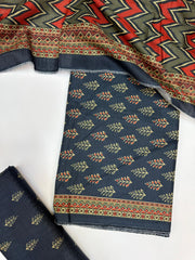 Bin Saeed Printed Khaddar Unstitched 3 Piece Suit - BS25KHD -Blue- Winter Collection