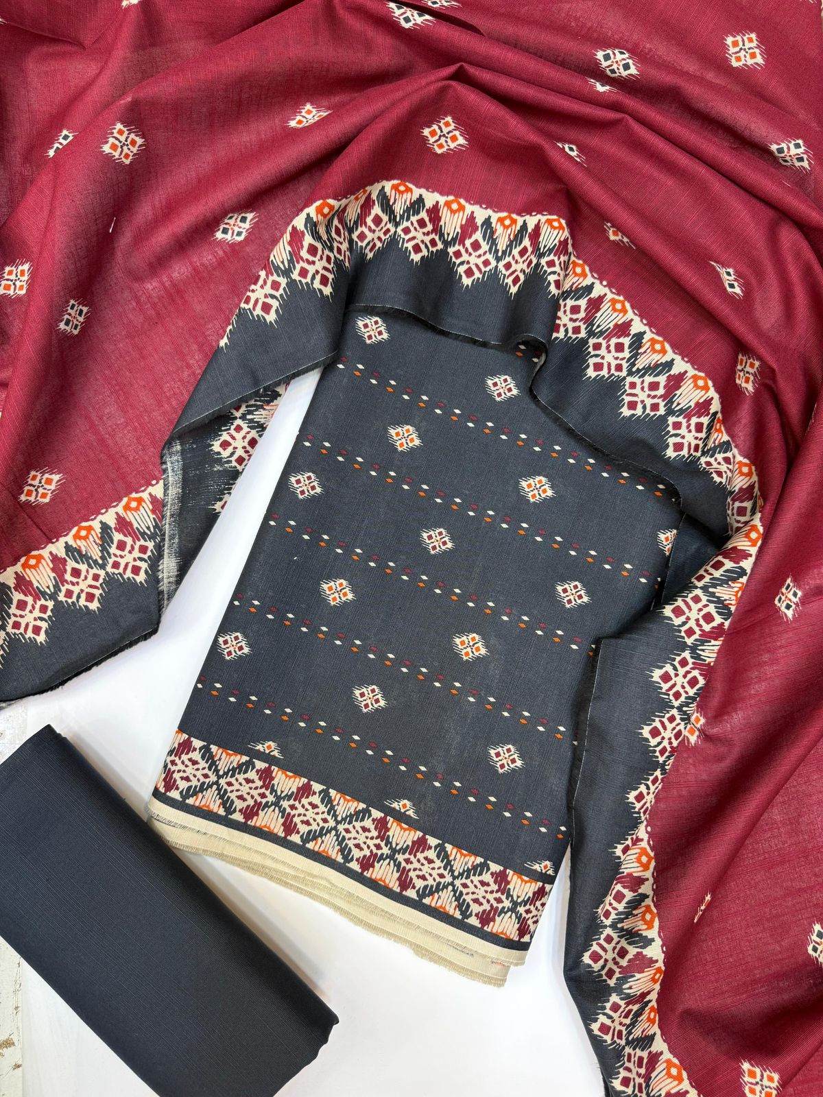 Bin Saeed Printed Khaddar Unstitched 3 Piece Suit - BS25KHD -Blue- Winter Collection