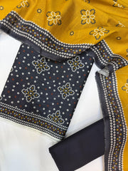 Bin Saeed Printed Khaddar Unstitched 3 Piece Suit - BS25KHD -Black- Winter Collection