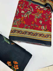 Bin Saeed Printed Khaddar Unstitched 3 Piece Suit - BS25KHD -red- Winter Collection