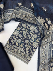 Bin Saeed Printed Khaddar Unstitched 3 Piece Suit - BS25KHD -Blue- Winter Collection