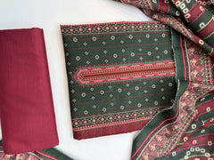 Bin Saeed Printed Khaddar Unstitched 3 Piece Suit - BS26KHD -SEA GREEN- Winter Collection