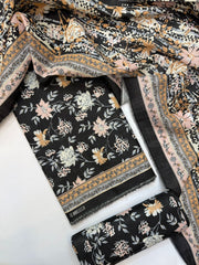 Bin Saeed Printed Khaddar Unstitched 3 Piece Suit - BS26KHD -BLACK- Winter Collection