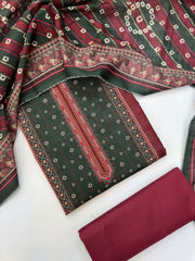 Bin Saeed Printed Khaddar Unstitched 3 Piece Suit - BS26KHD -SEA GREEN- Winter Collection