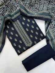 Bin Saeed Printed Khaddar Unstitched 3 Piece Suit - BS26KHD -NAVY BLUE- Winter Collection